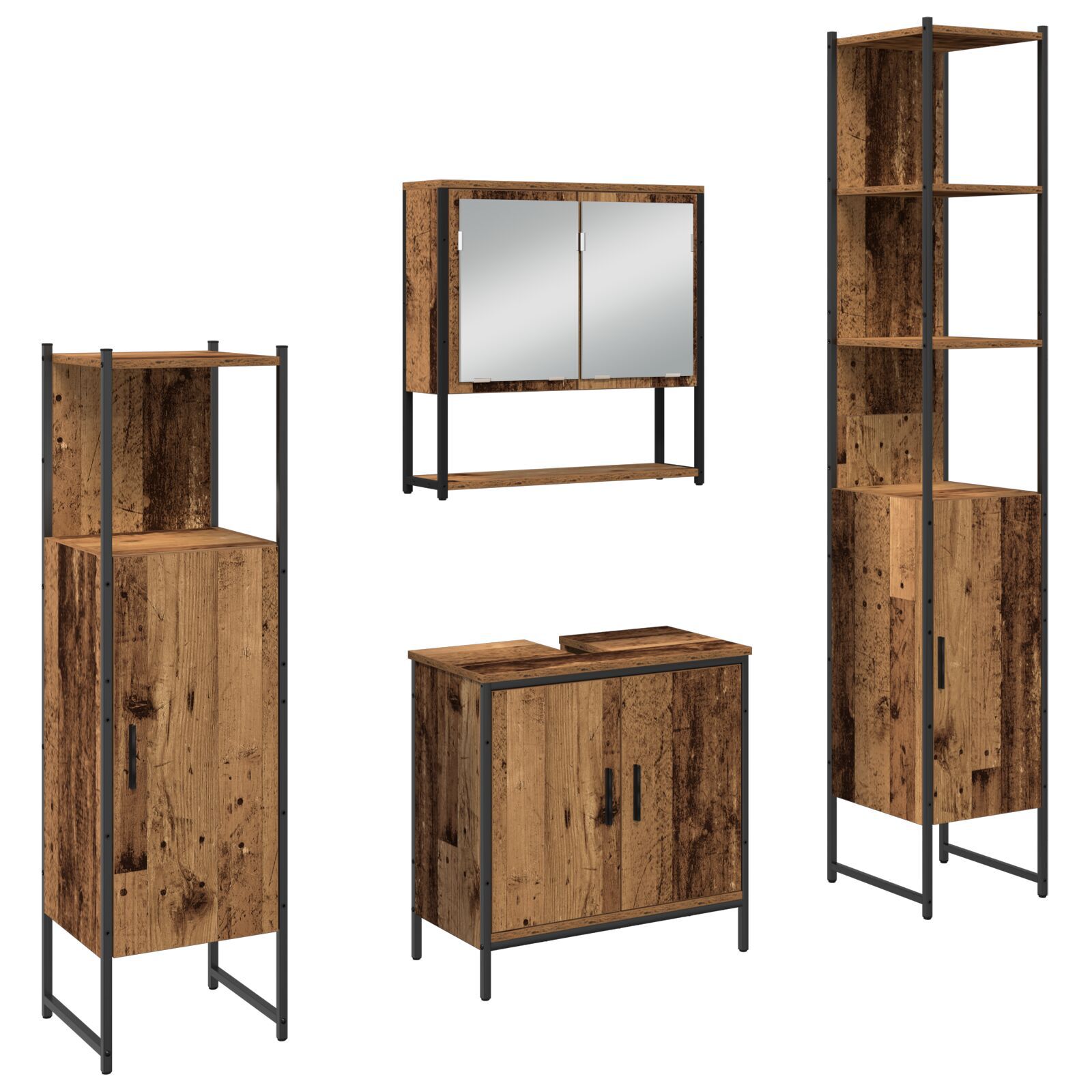 Baderomsinnredningssett med dør 4 pcs Brun 33 x 33 x 185.5 cm