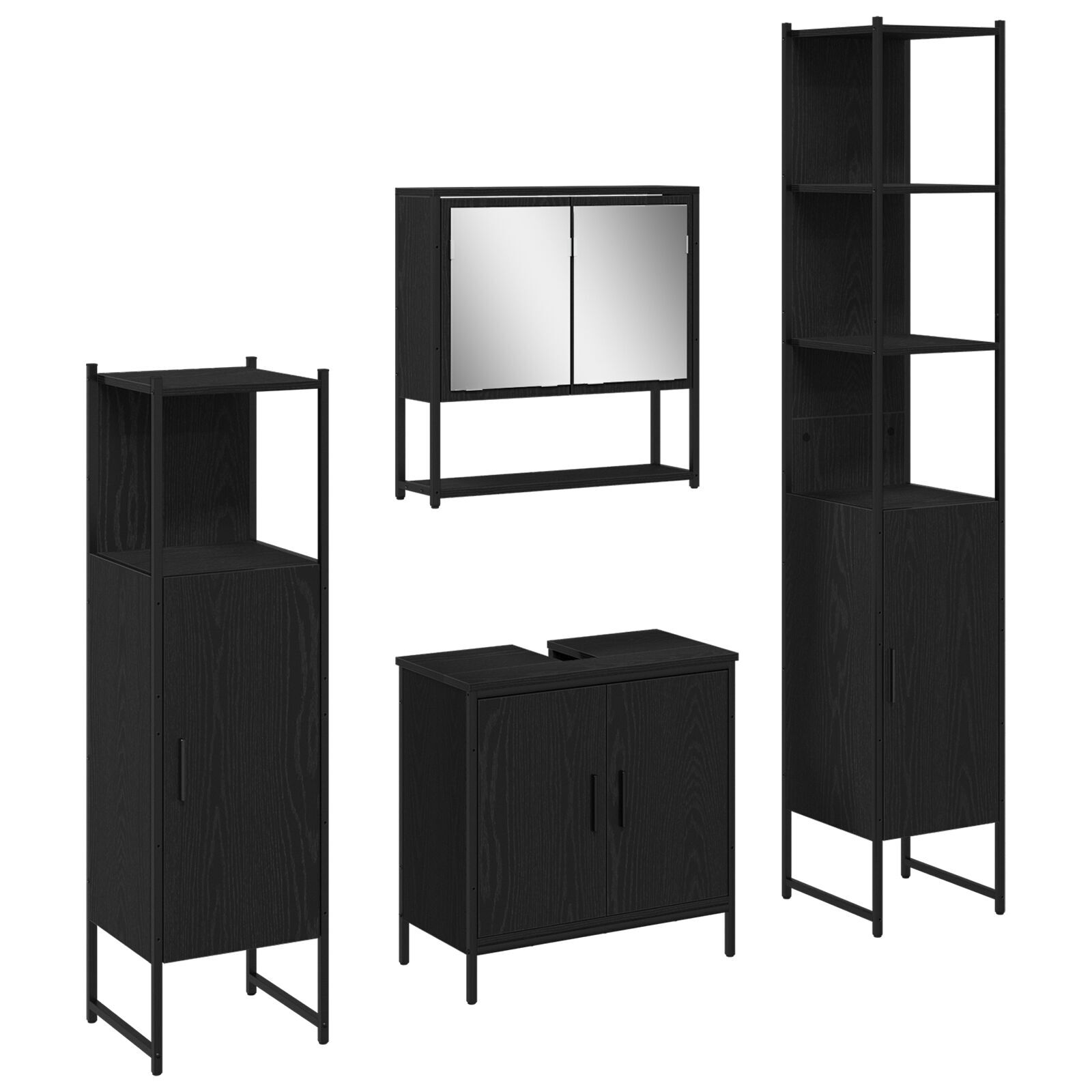 Baderomsinnredningssett med dør 4 pcs Svart 33 x 33 x 185.5 cm