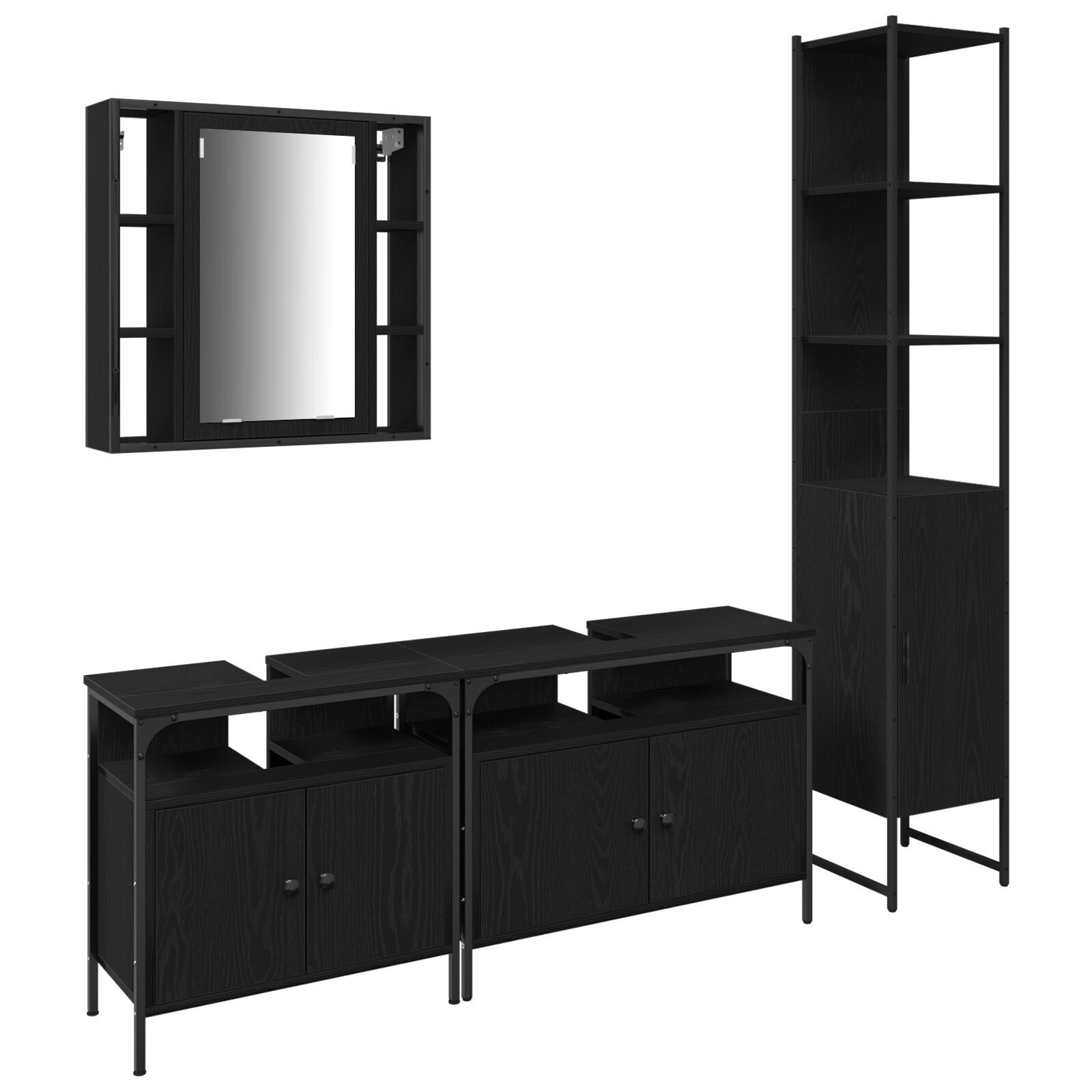 Baderomsskapsett med hylle 4 pcs Svart eik 33 x 33 x 185.5 cm