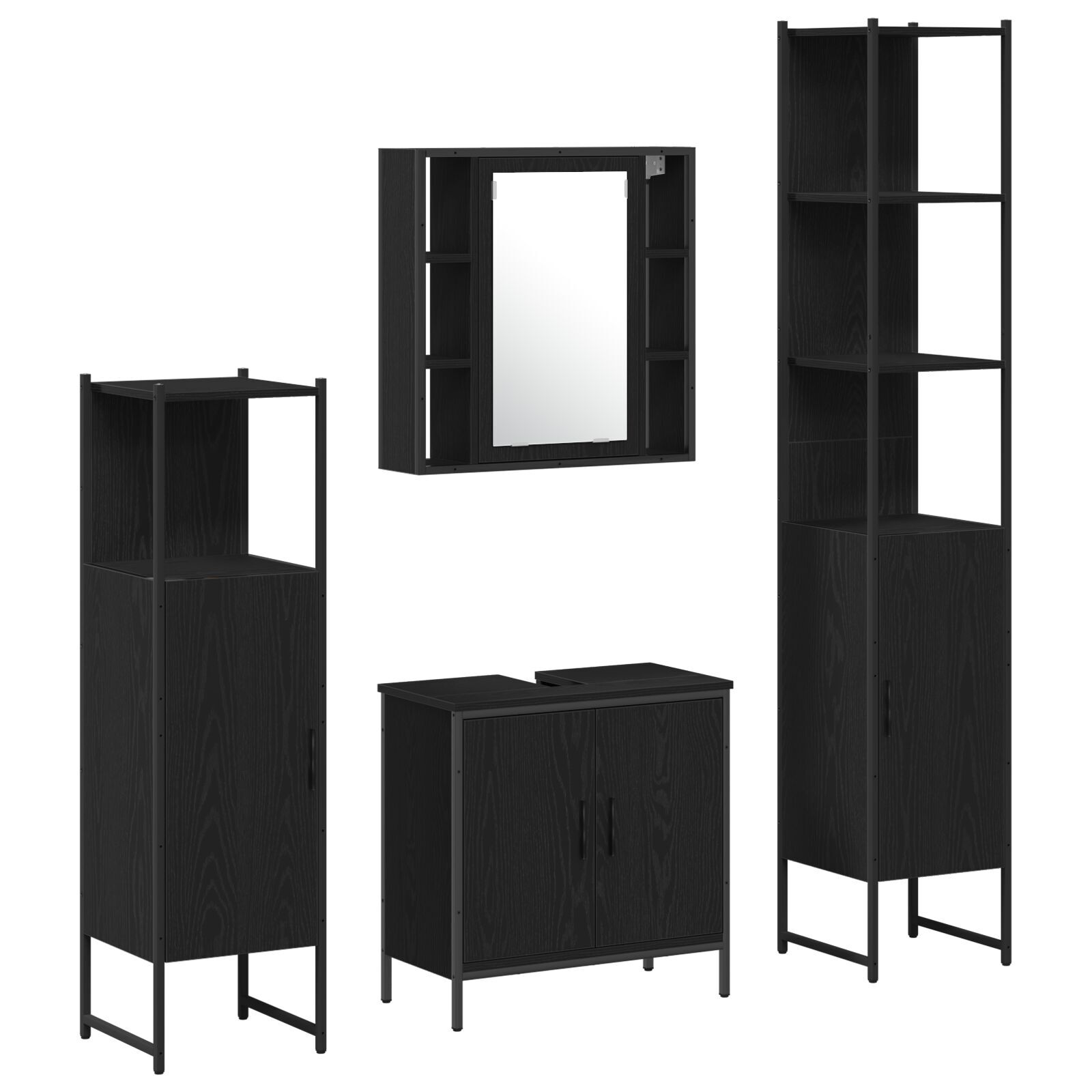 Baderomsinnredningssett med dør 4 pcs Svart 33 x 33 x 185.5 cm