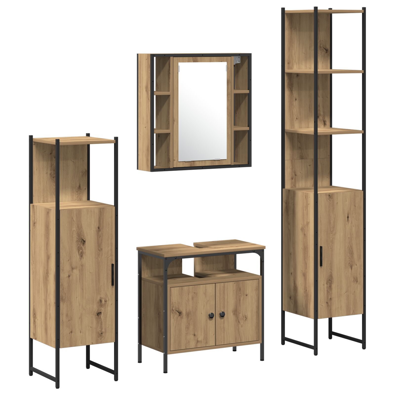Baderomsskapsett med hylle 4 pcs artisan eik 33 x 33 x 185.5 cm