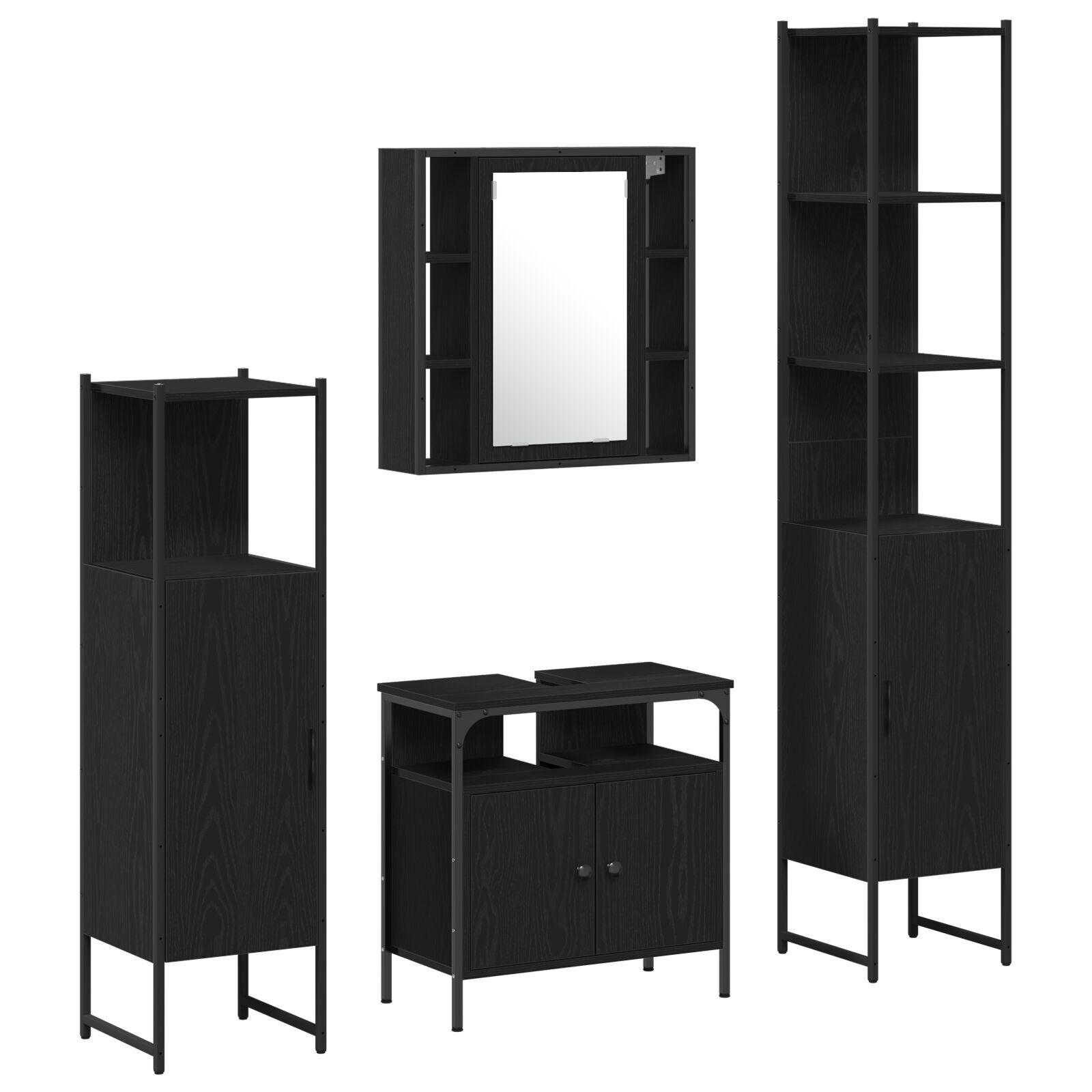 Baderomsskapsett med hylle 4 pcs Svart eik 33 x 33 x 185.5 cm