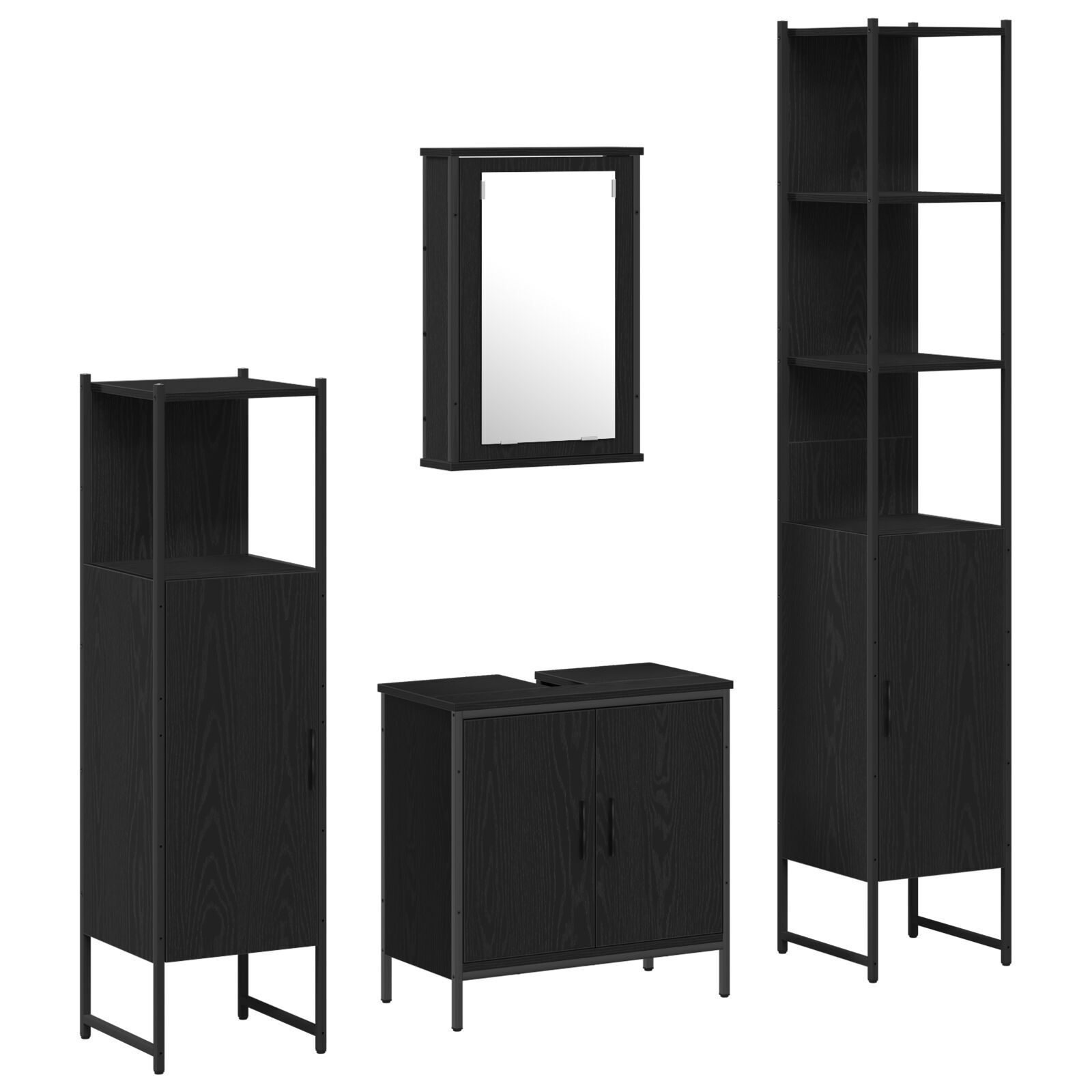 Baderomsinnredningssett med dør 4 pcs Svart 33 x 33 x 185.5 cm