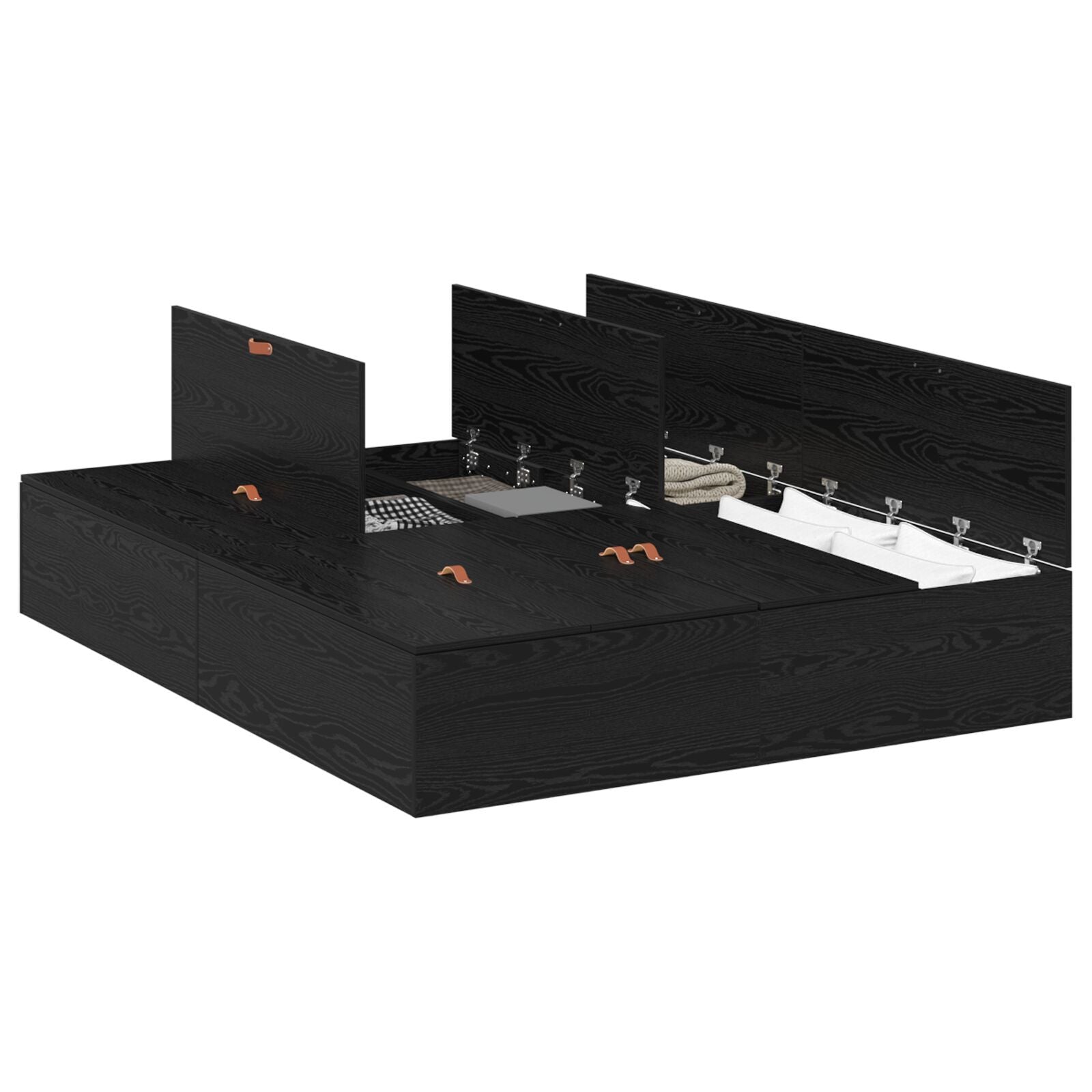 Seng med lagring Svart Eik 150 x 200 cm Konstruert tre