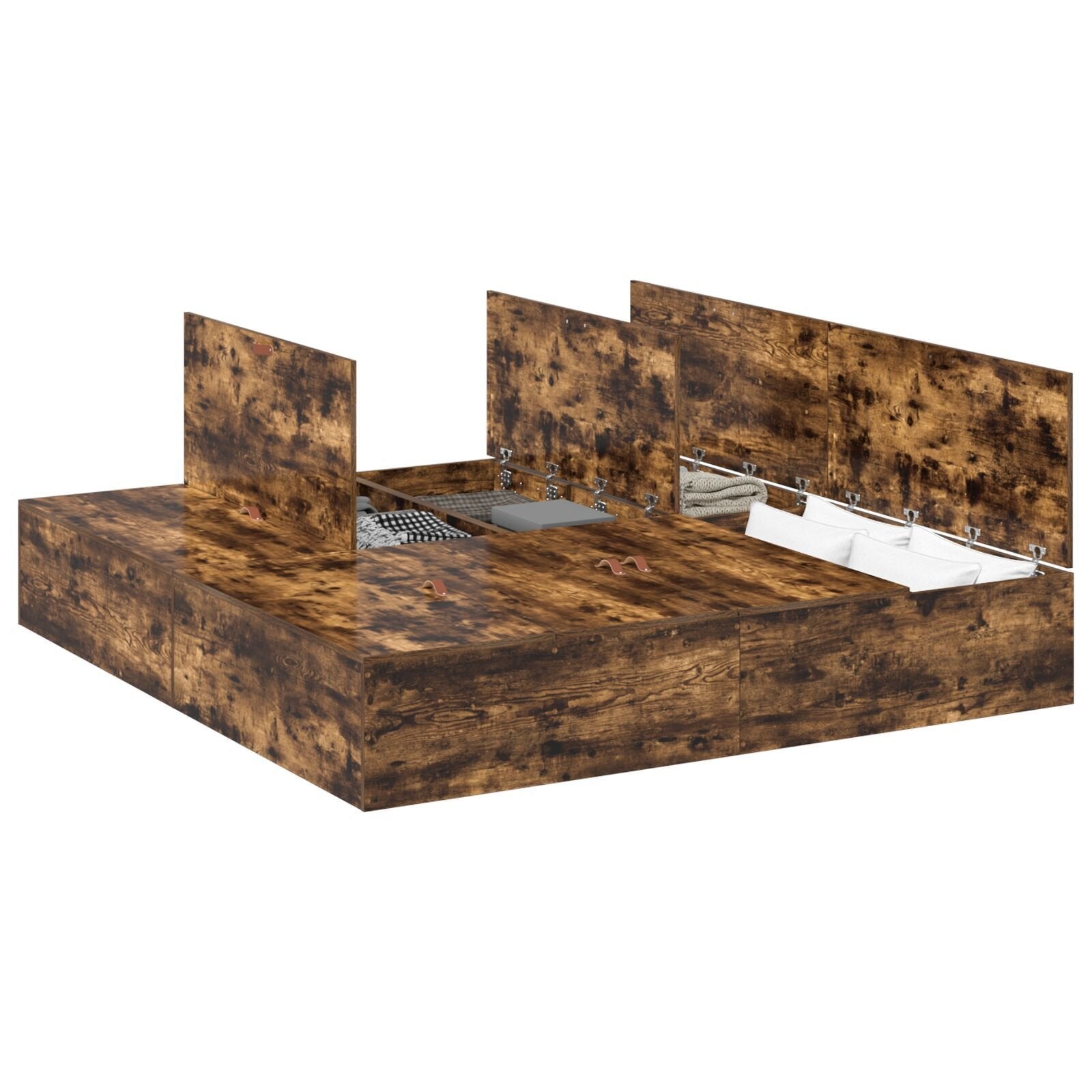 Seng med lagring Røkt eik 180 x 200 cm Konstruert tre