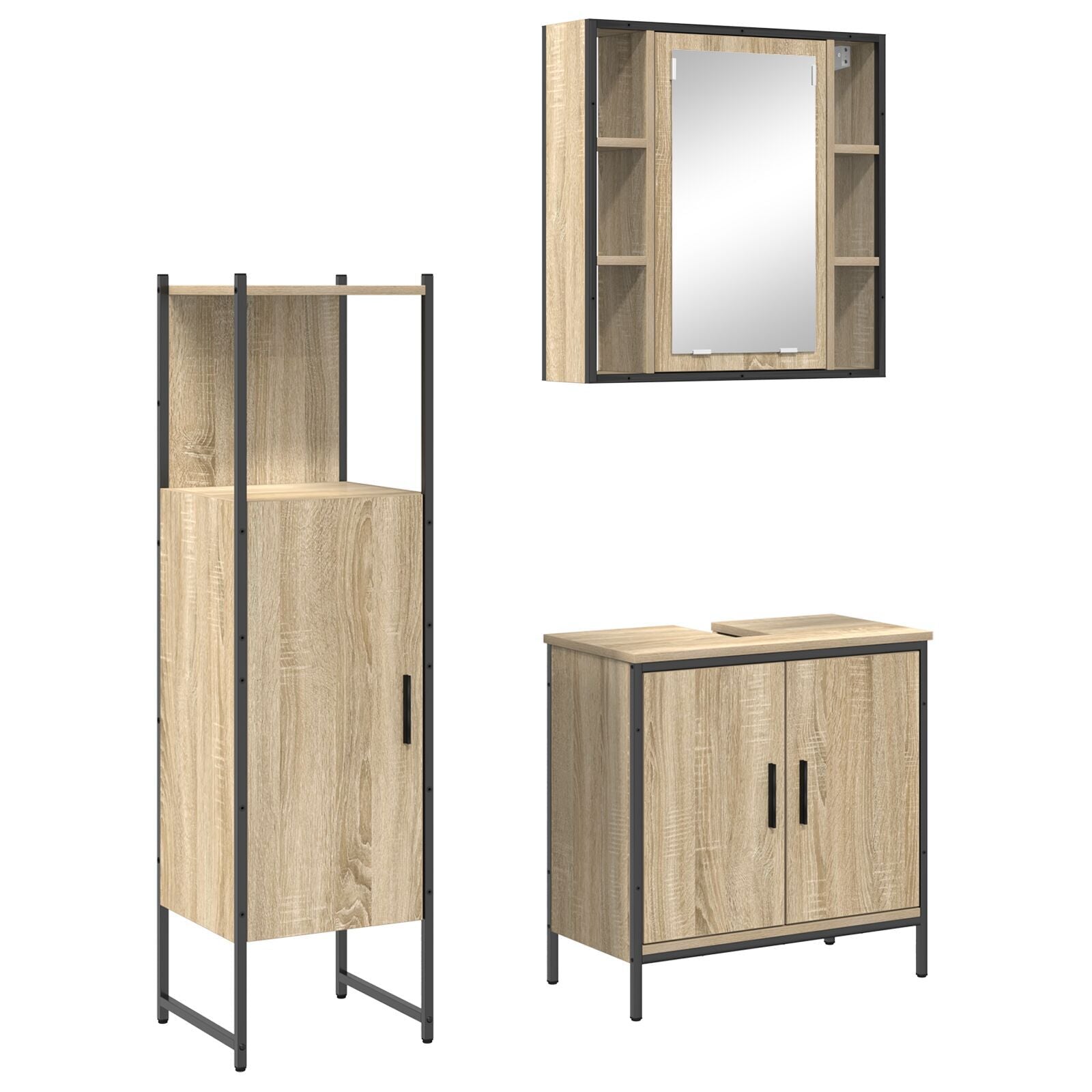 Baderomsinnredningssett med hylle 3 pcs Brun 60 x 30 x 60 cm