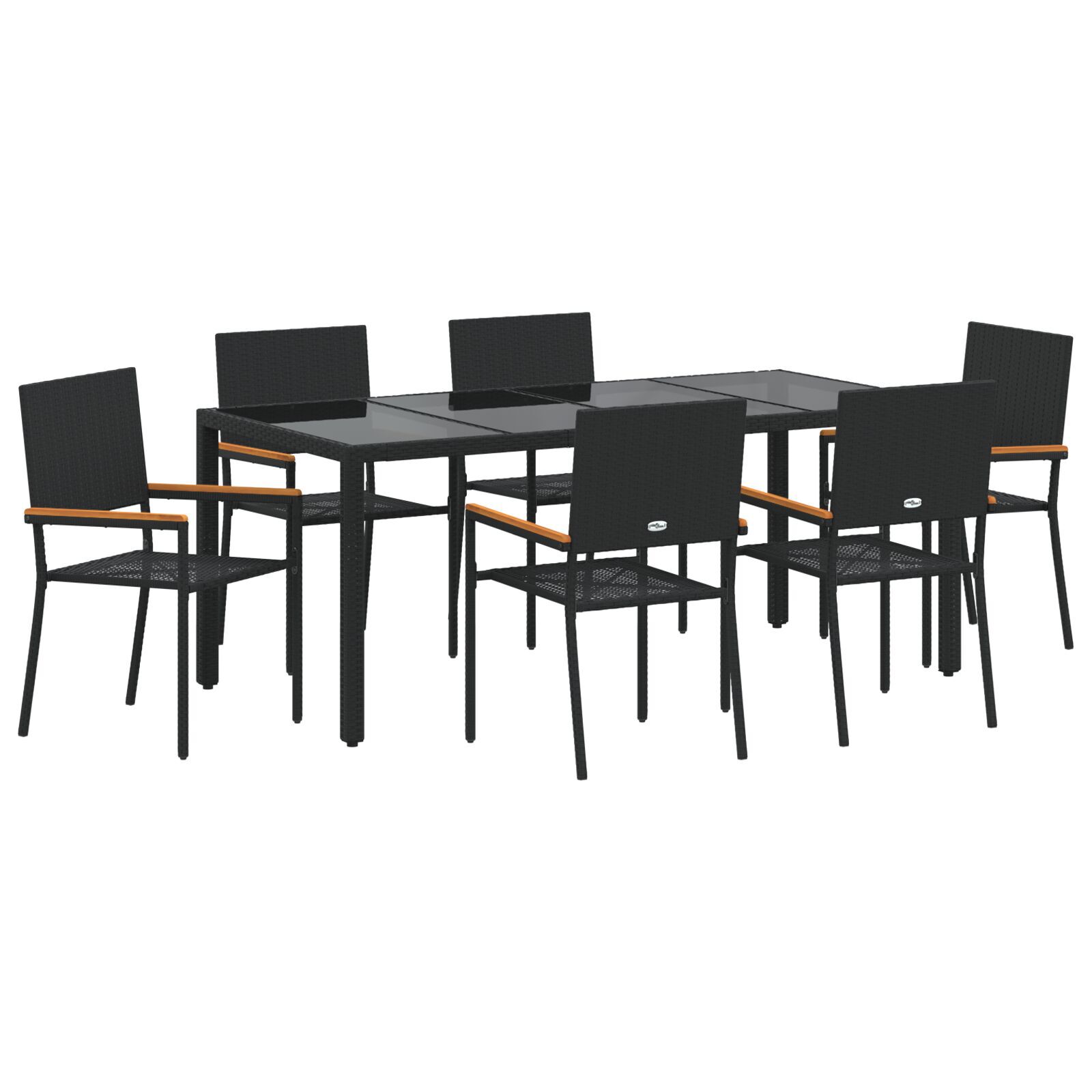 Hage Spisegruppe 7 pcs Svart 190 x 90 x 75 cm polyrotting