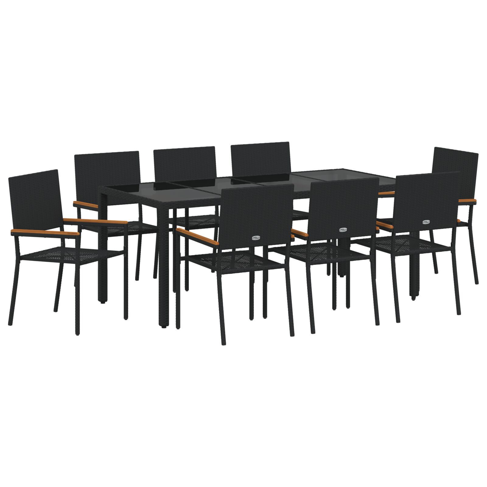 Hage Spisegruppe 9 pcs Svart 190 x 90 x 75 cm polyrotting