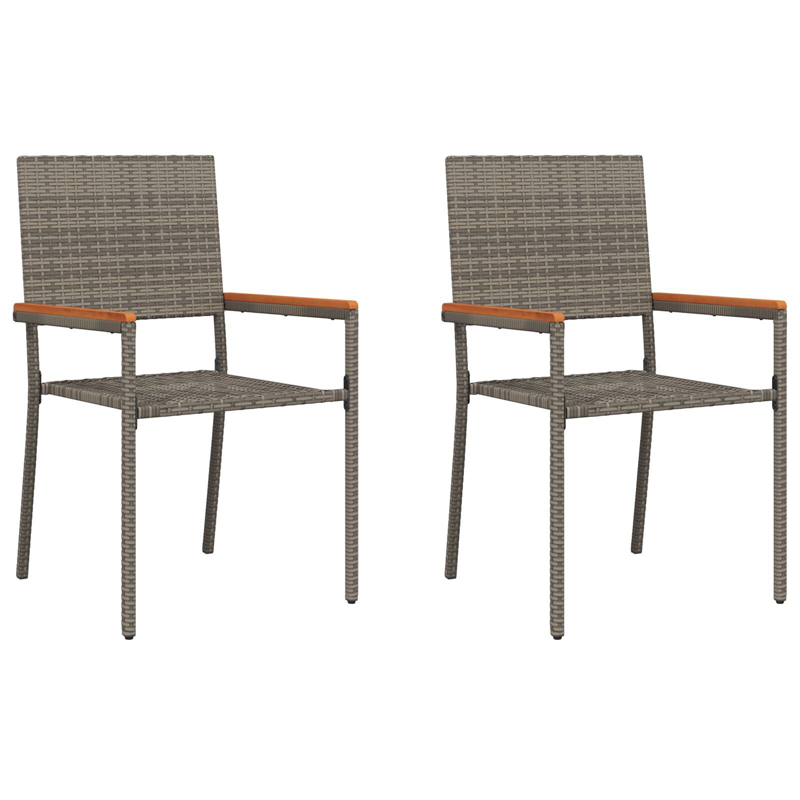 Hage stabelstoler 2 pcs Grå og Brun PE rattan, solid akasietre