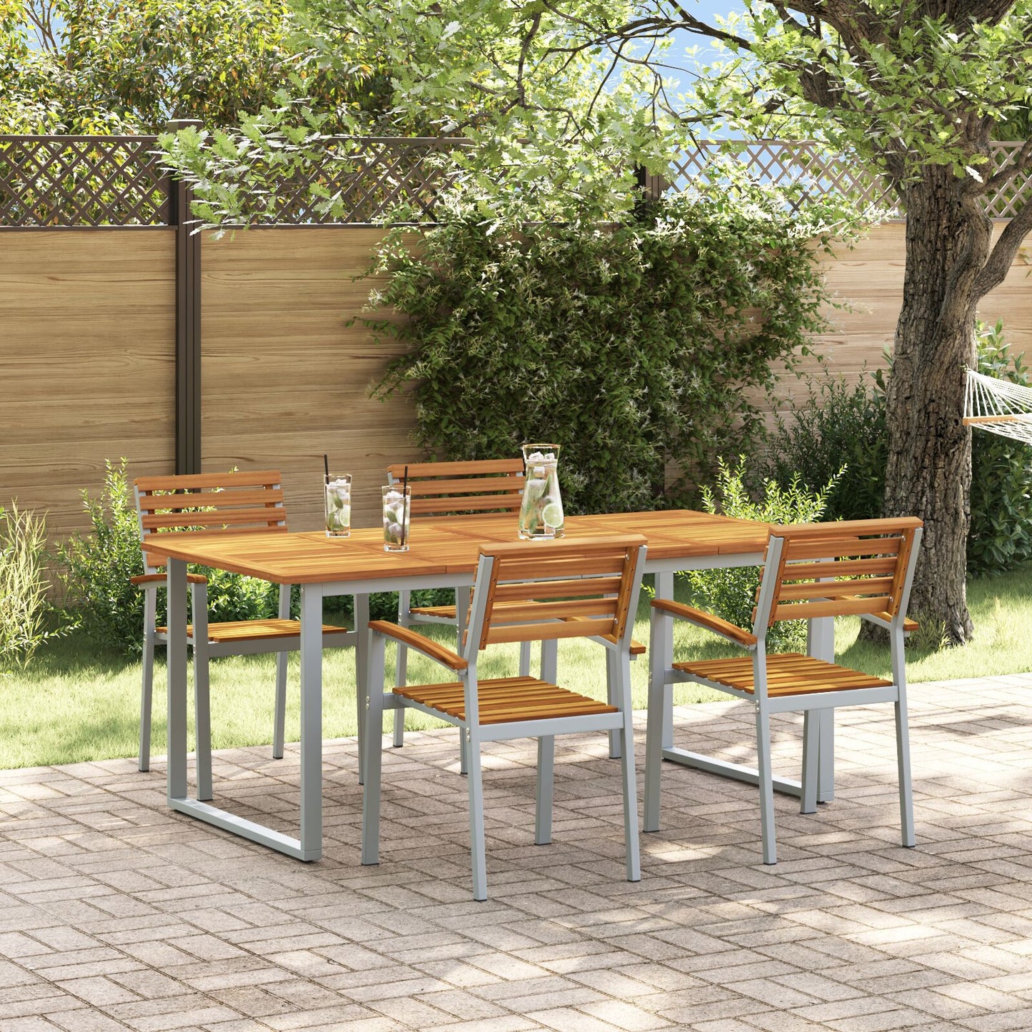 Hage Spisegruppe 5 pcs Grå Solid akasietre