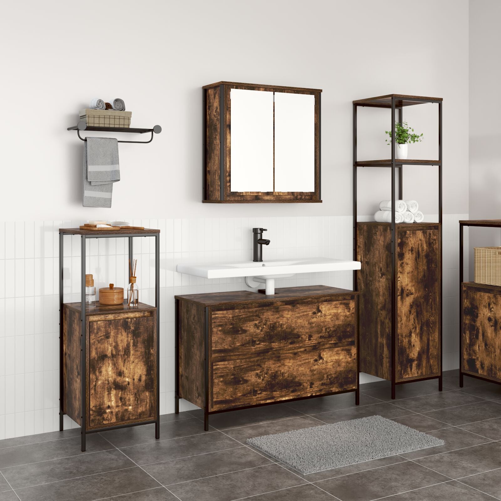 Baderomsinnredningssett 3 pcs Røkt eik 90 x 34.5 x 60 cm