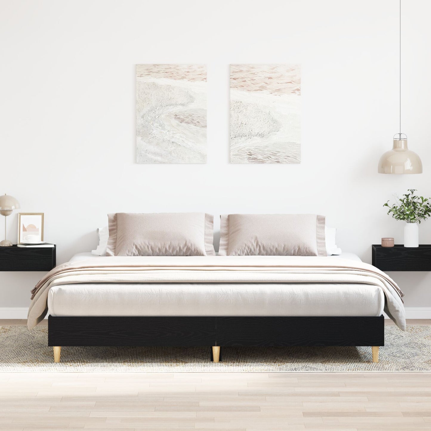 Sengestamme Svart Eik 203 x 183 x 25 cm Konstruert tre