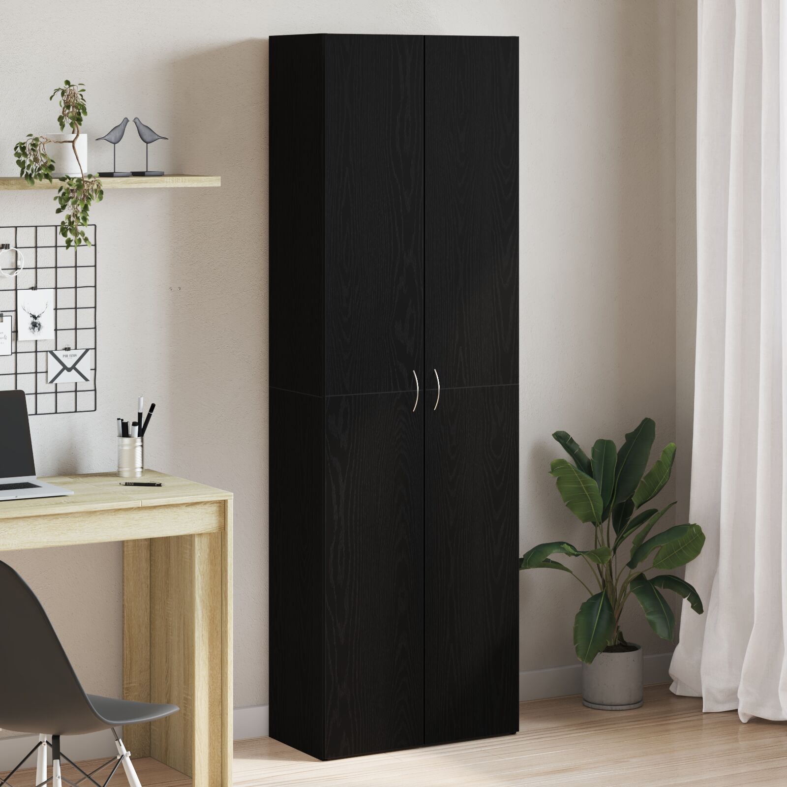 Kontorskap med hylle Svart eik 60 x 32 x 190 Konstruert tre