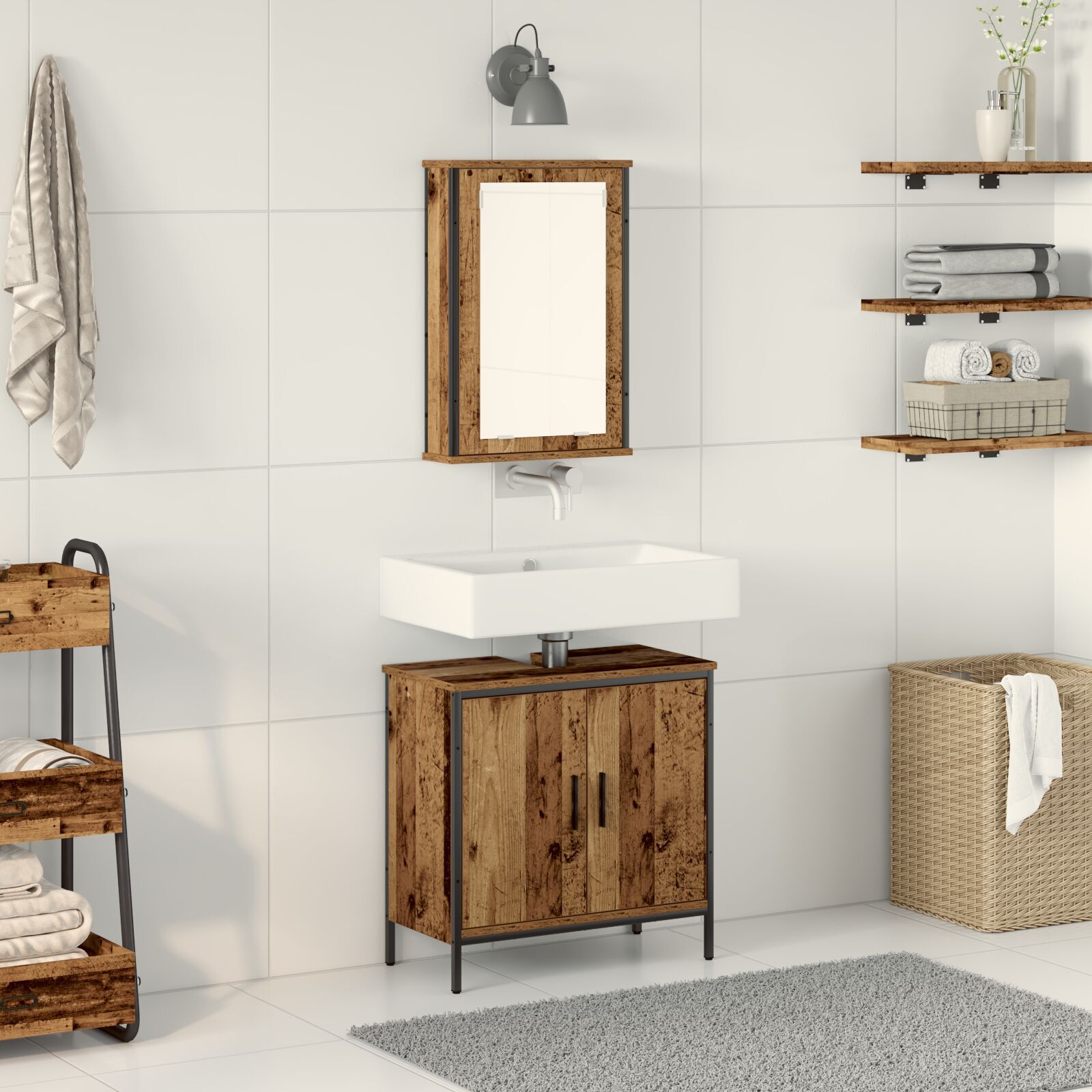 Baderomsinnredningssett med lagring 2 pcs Brun 60 x 30 x 60 cm