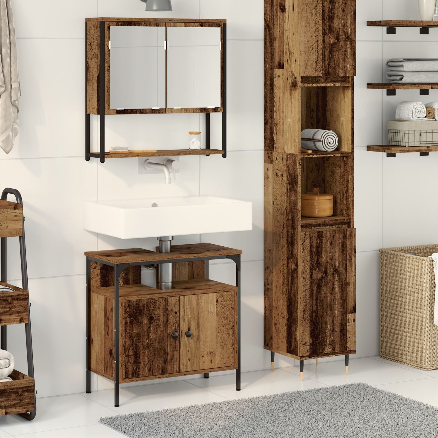 Baderomsinnredningssett med hylle 2 pcs Brun Konstruert tre