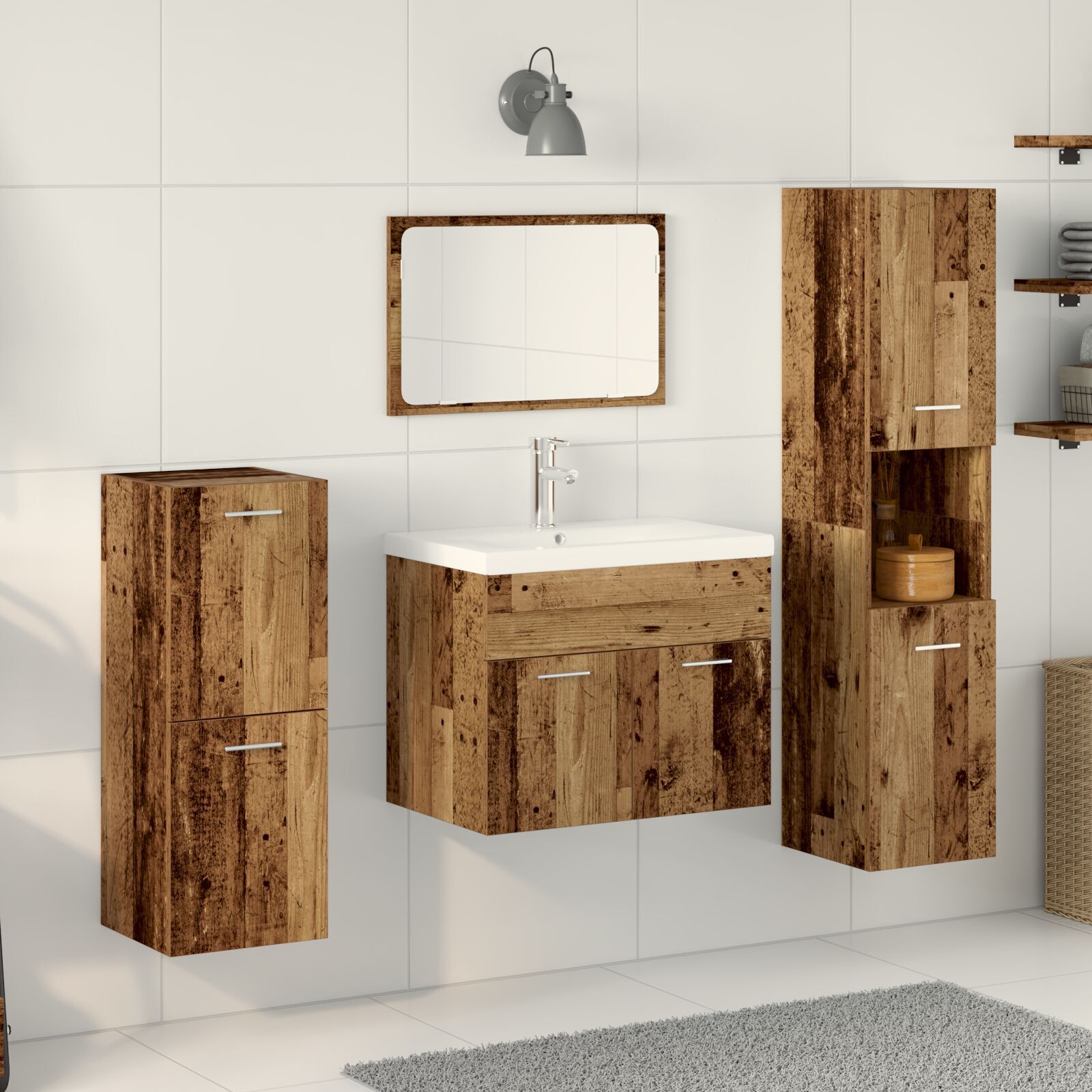 Baderoms møbelsett Veggmontert 4 pcs Gamle tre 30 x 30 x 130 cm