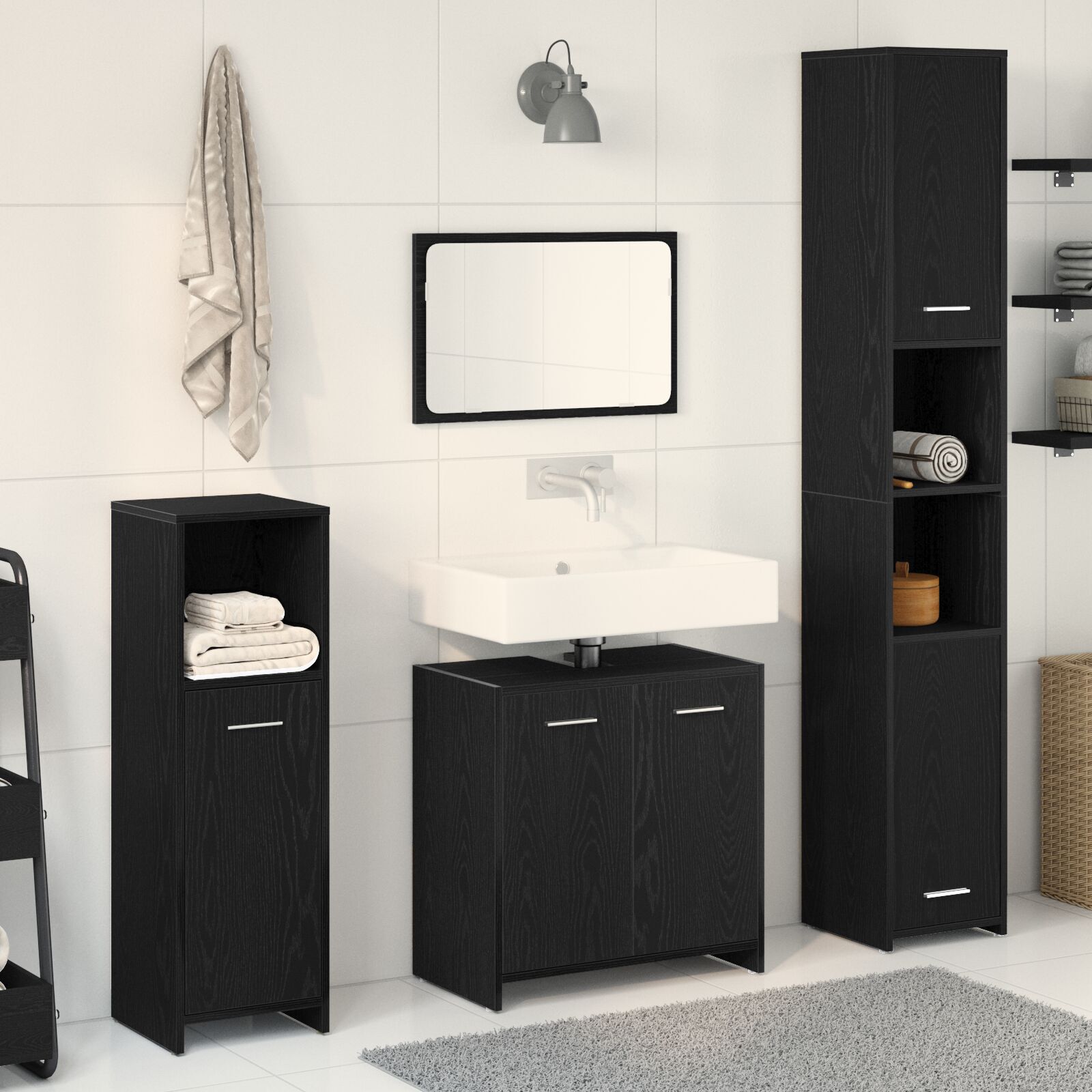 Baderomsmøbelsett med hylle 4 pcs Svart Eik 30 x 30 x 183.5 cm