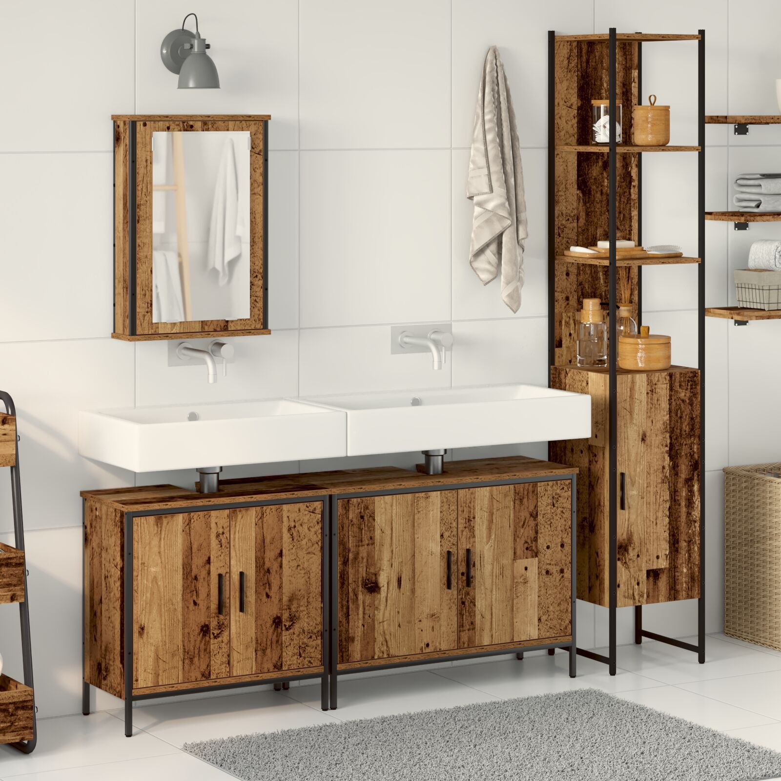 Baderomsinnredningssett med hylle 4 pcs Brun 33 x 33 x 185.5 cm