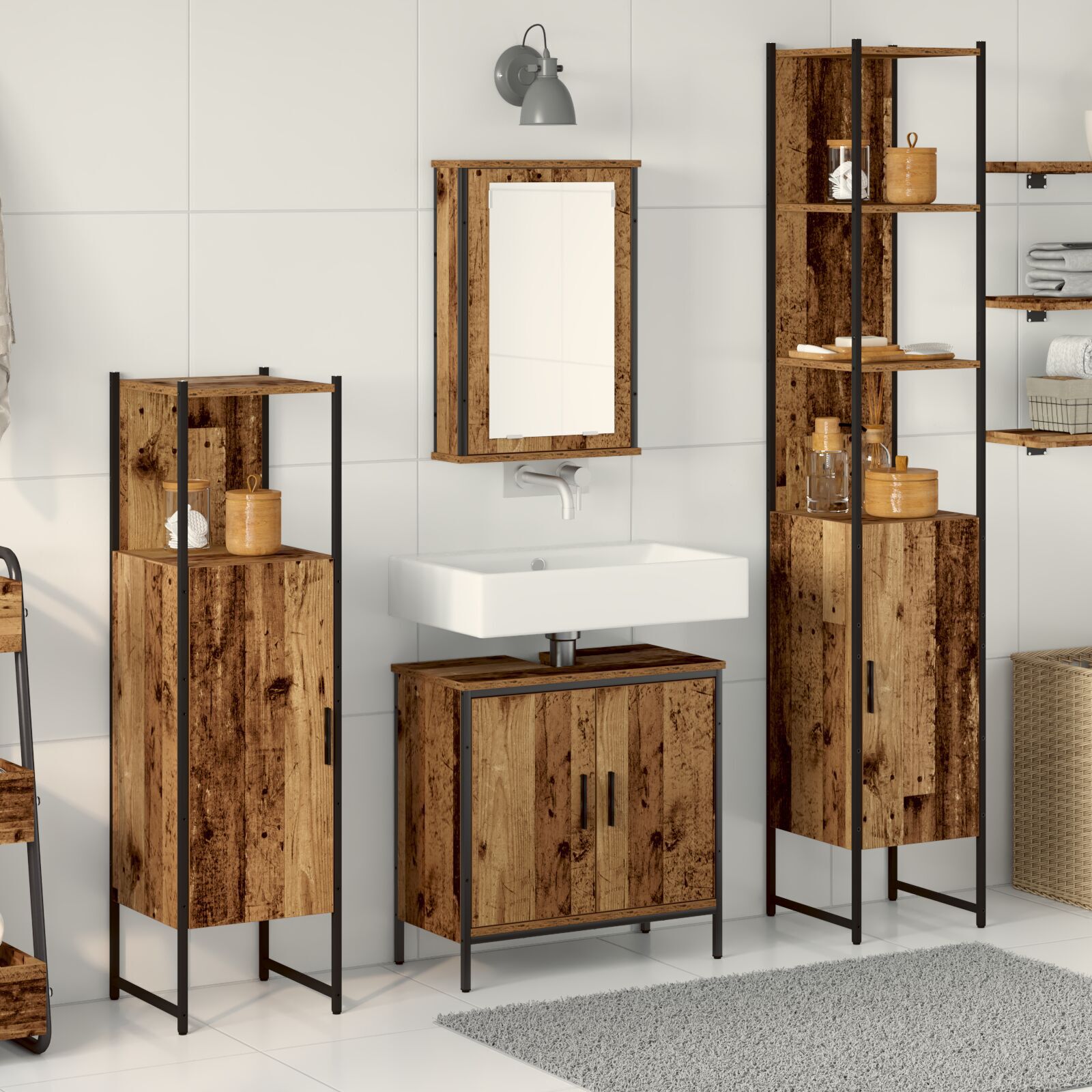 Baderomsinnredningssett med hylle 4 pcs Brun 33 x 33 x 185.5 cm