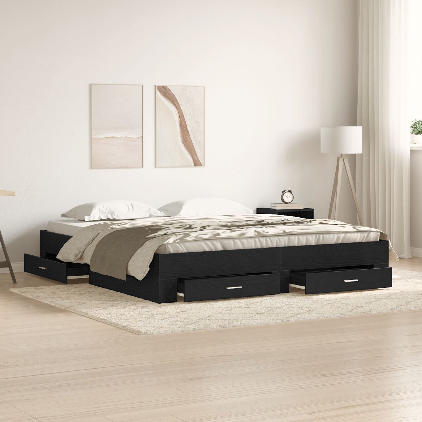 Sengestamme med skuff Svart Eik 180 x 200 cm Konstruert tre