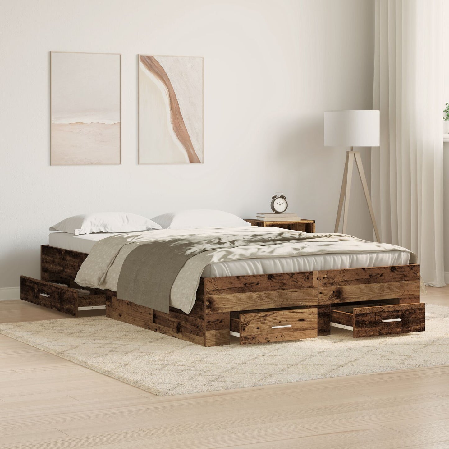 Sengestamme med skuff Gamle tre 120 x 190 cm Konstruert tre