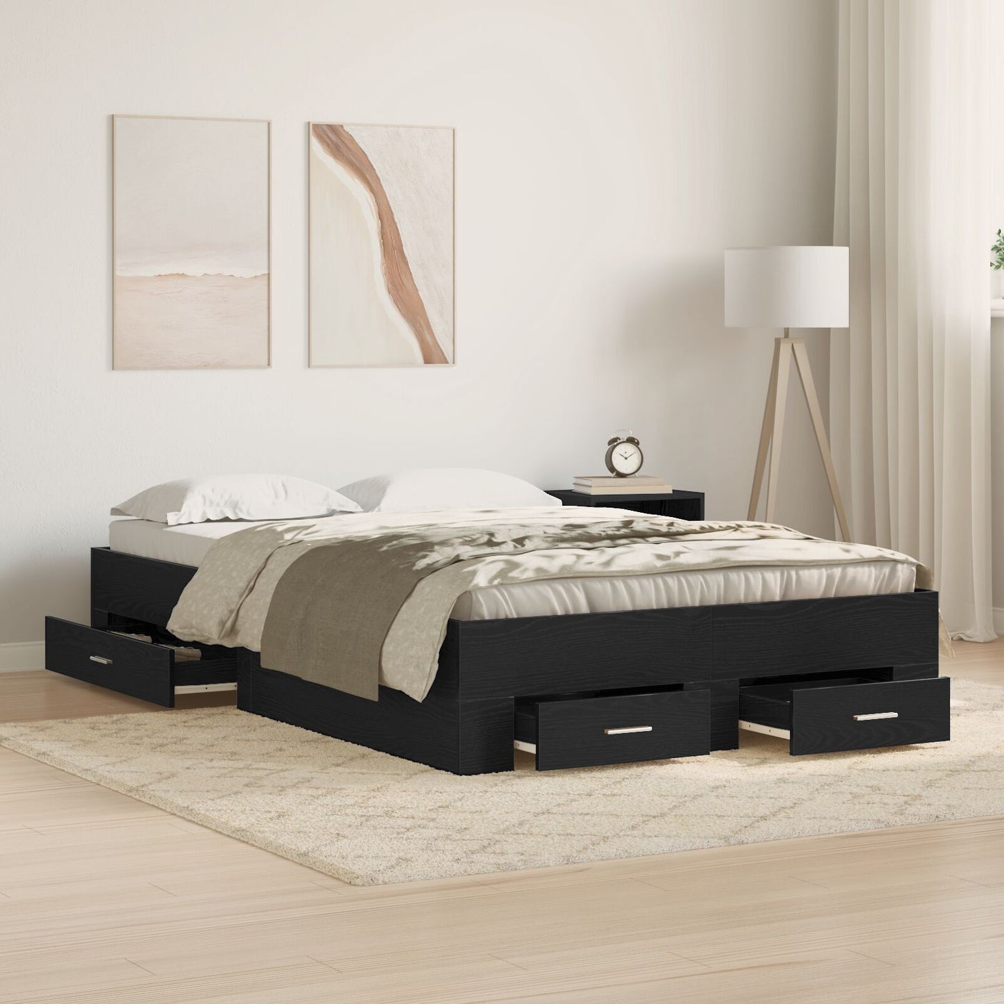 Sengestamme med skuff Svart Eik 120 x 190 cm Konstruert tre