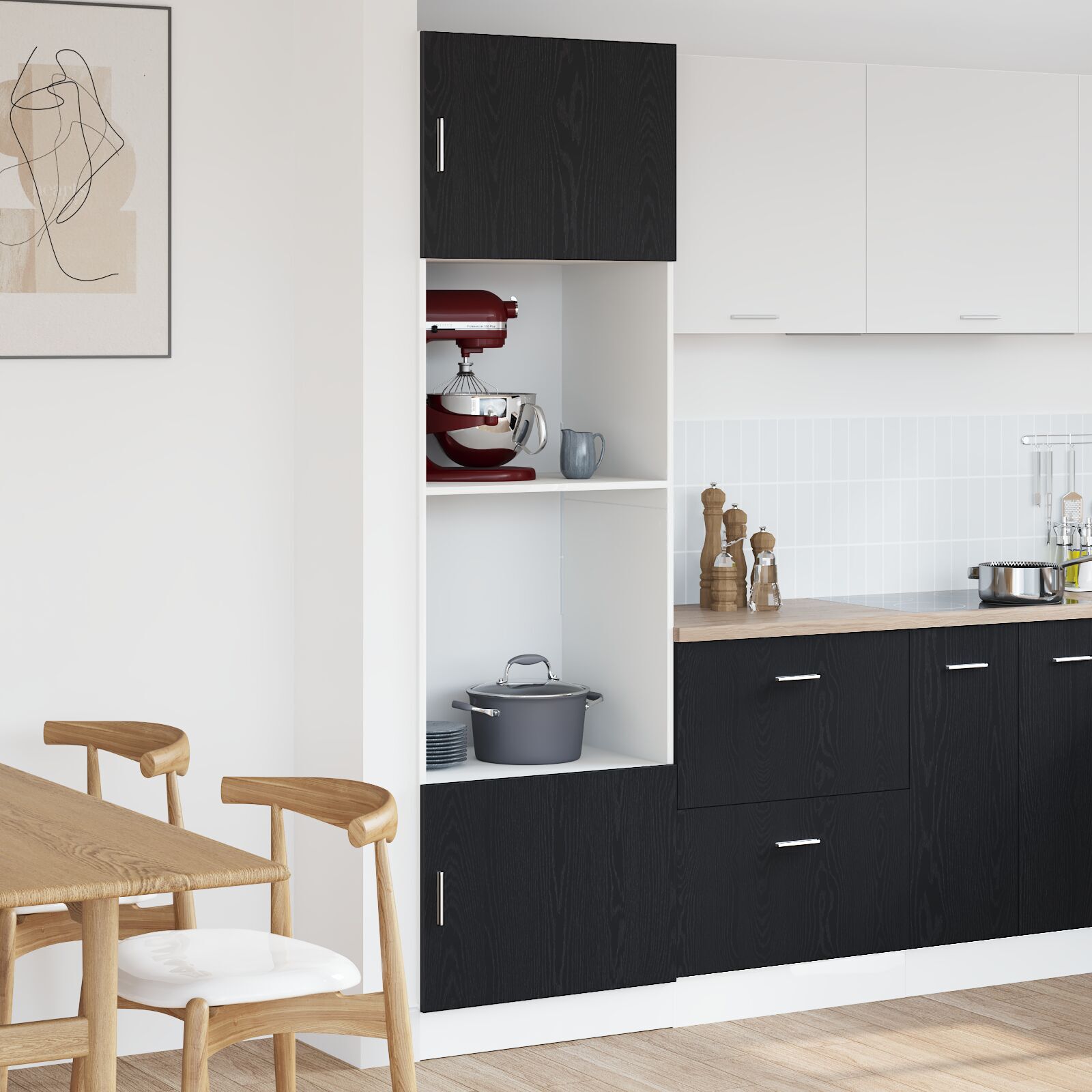 Mikrobølgeovnskap med hylle Riga Svart eik 60 x 57 x 207 cm