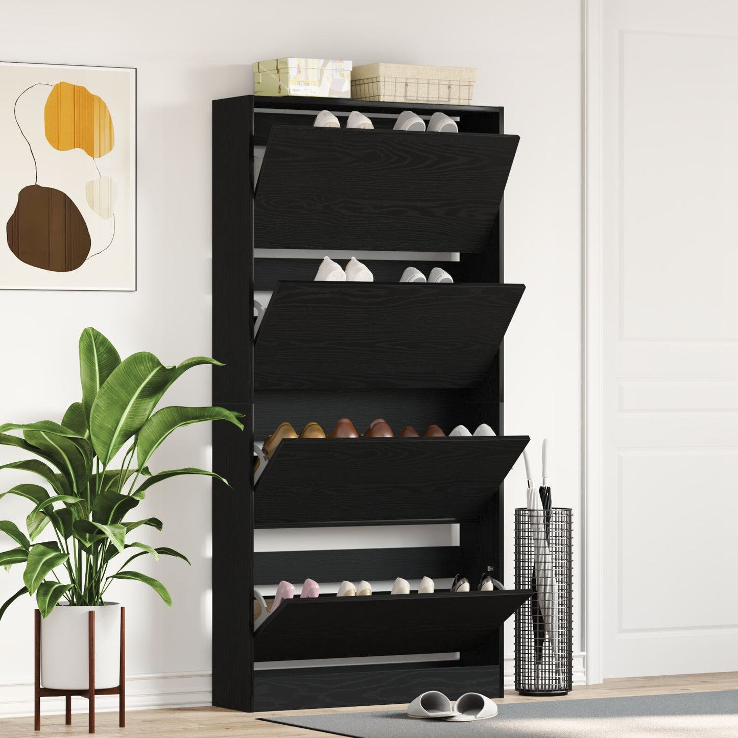Sko Skap 80 x 21 x 163,5 cm Konstruert tre Svart Eik