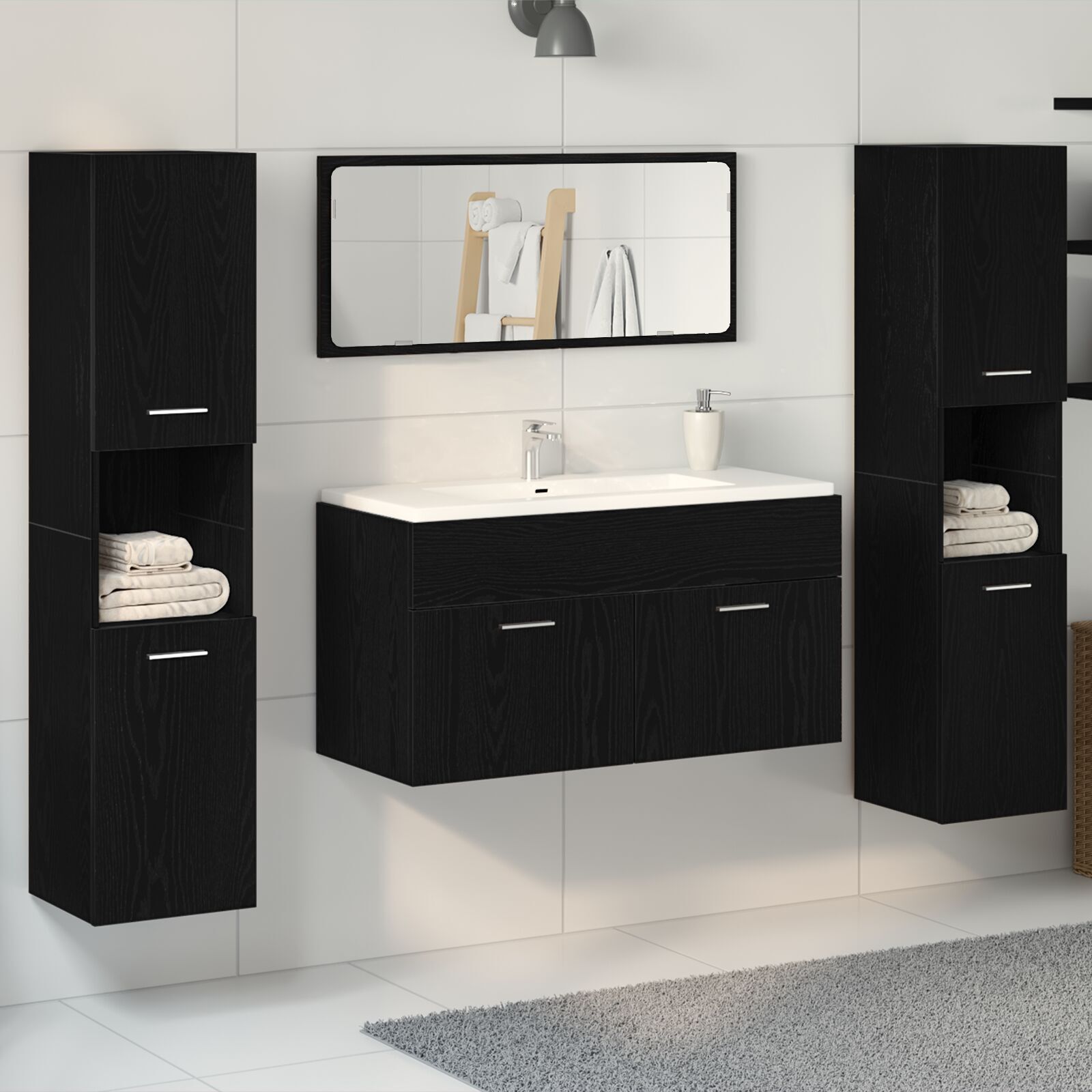 Badmøbelsett 4 pcs Svart Eik 41 x 38.5 x 46 cm Konstruert tre