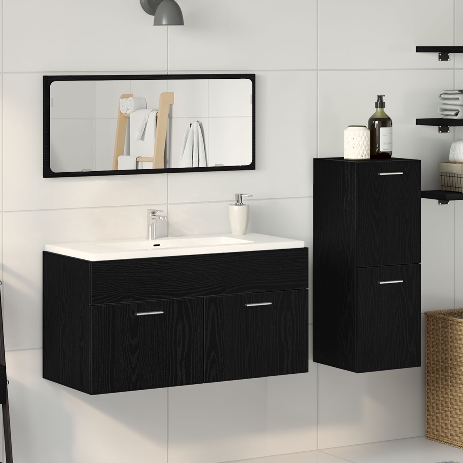 Bademøbelsett 3 pcs Svart Eik 90 x 38.5 x 46 cm Konstruert tre