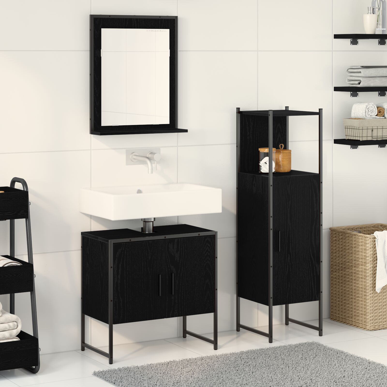 Baderomsinnredningssett med dør 3 pcs Svart 33 x 33 x 102.5 cm
