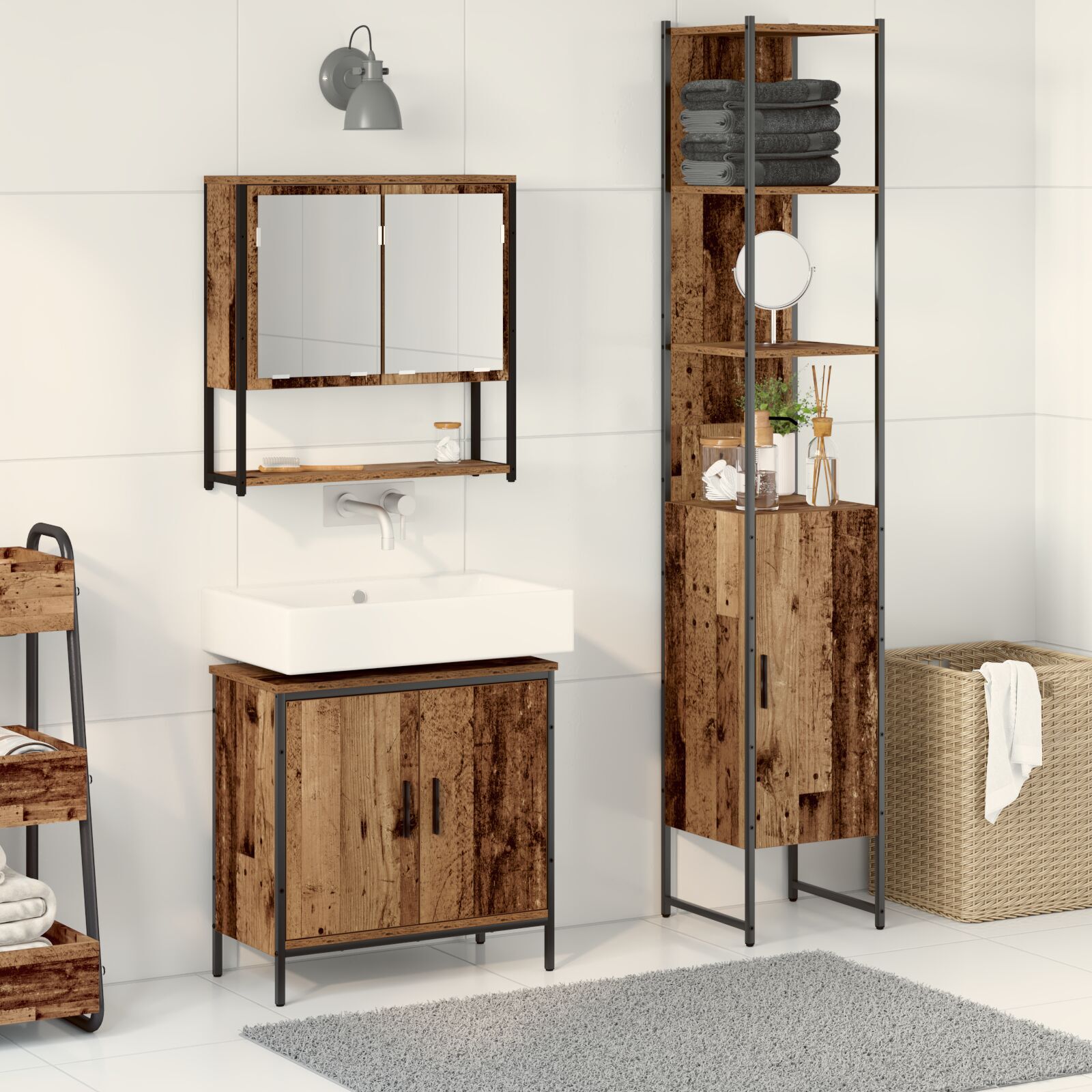 Baderomsinnredningssett med hylle 3 pcs Brun 33 x 33 x 185.5 cm