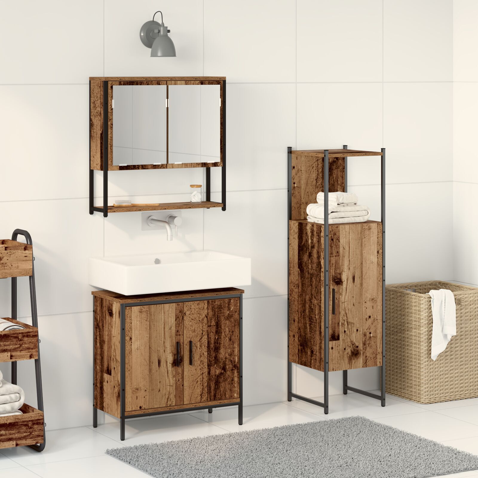 Baderomsinnredningssett med dør 3 pcs Brun 33 x 33 x 102.5 cm