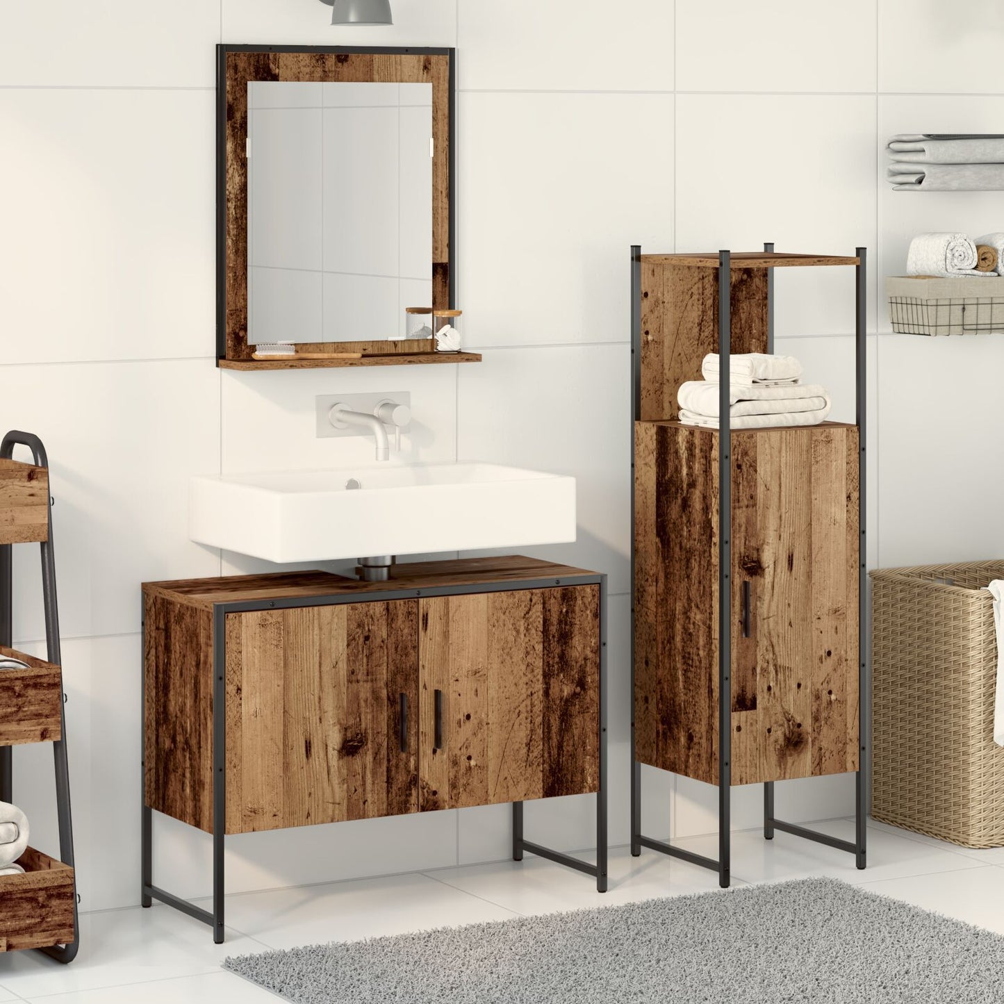 Baderomsinnredningssett med hylle 3 pcs Brun Konstruert tre