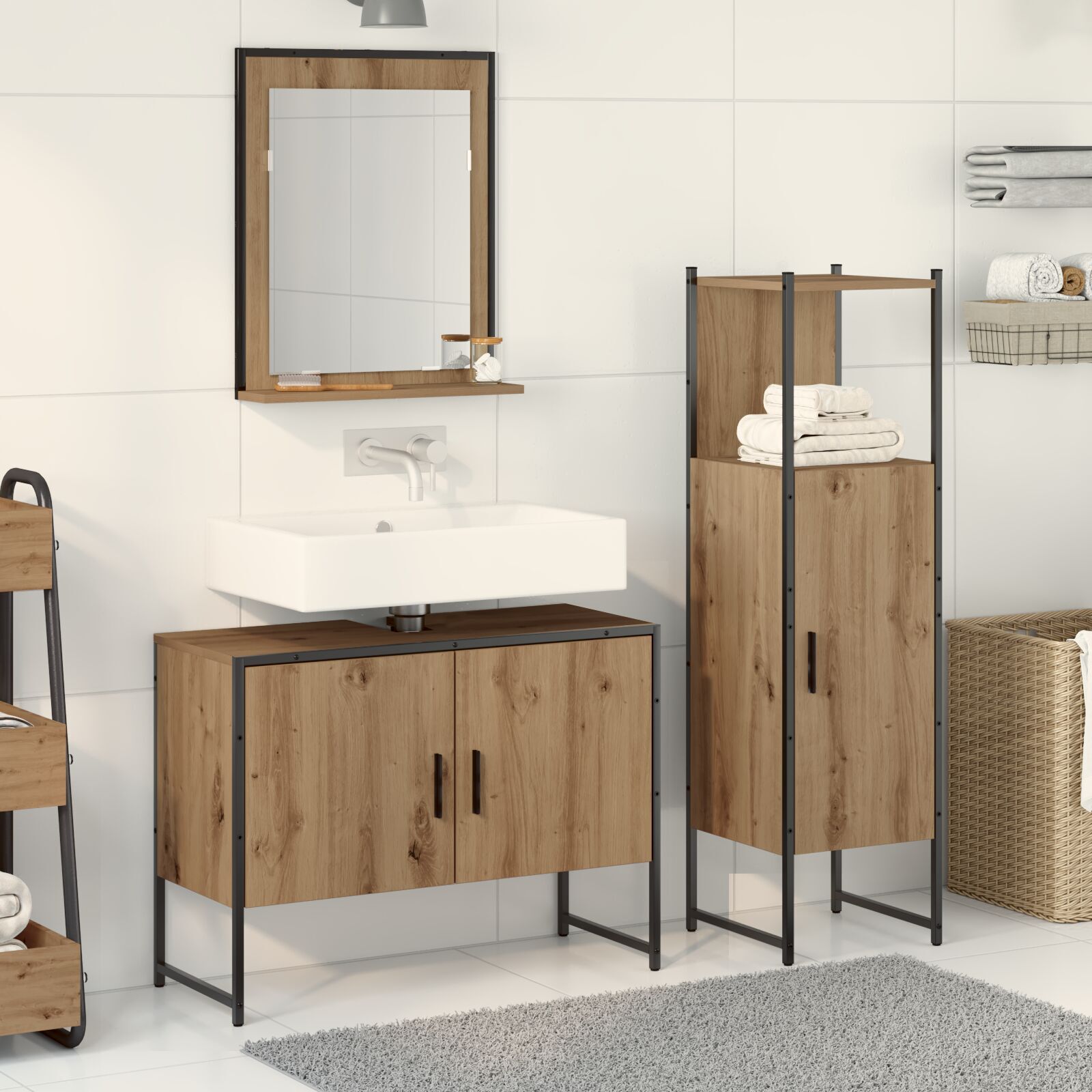 Baderomsinnredningssett med dør 3 pcs Brun 33 x 33 x 102.5 cm