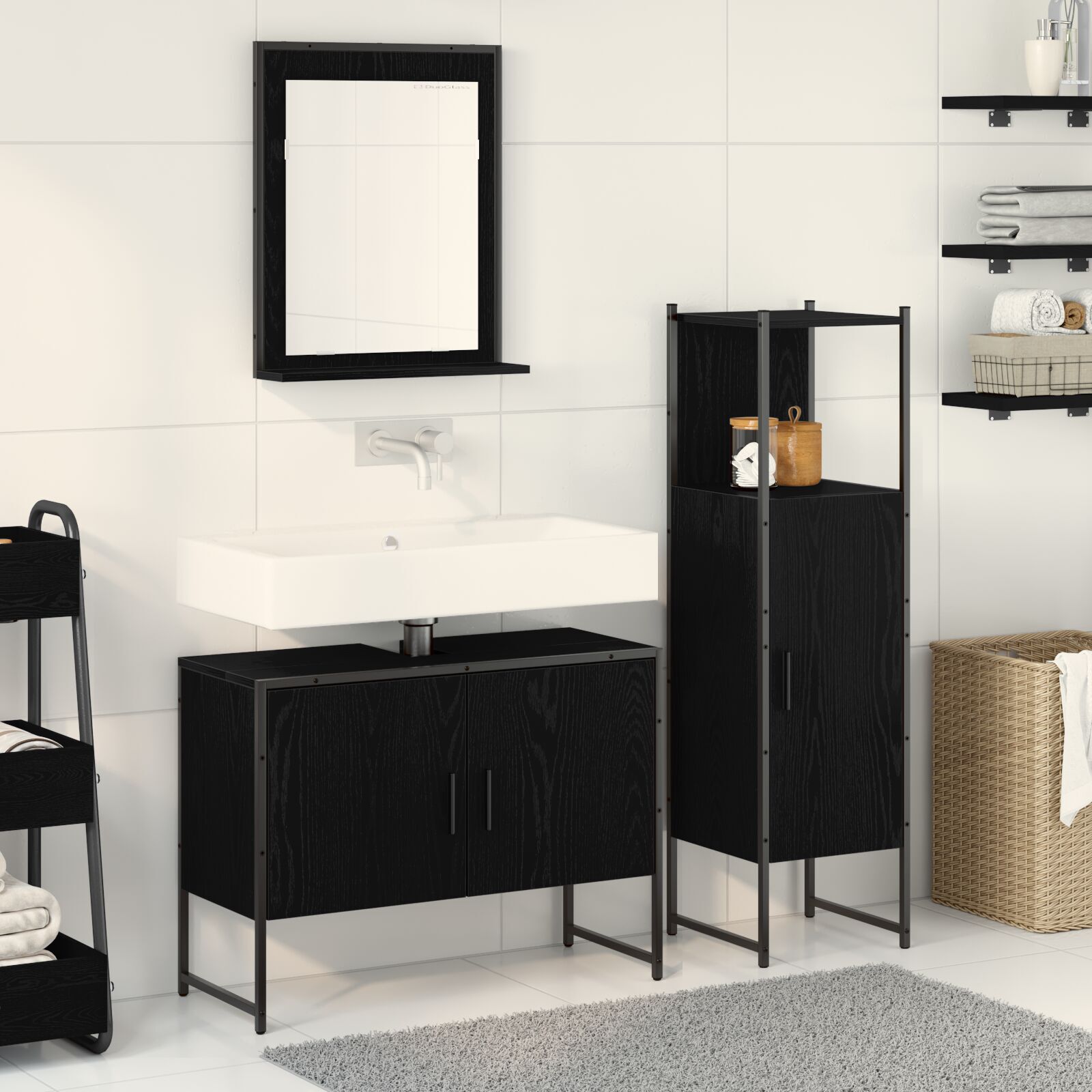 Baderomsinnredningssett med dør 3 pcs Svart 33 x 33 x 102.5 cm