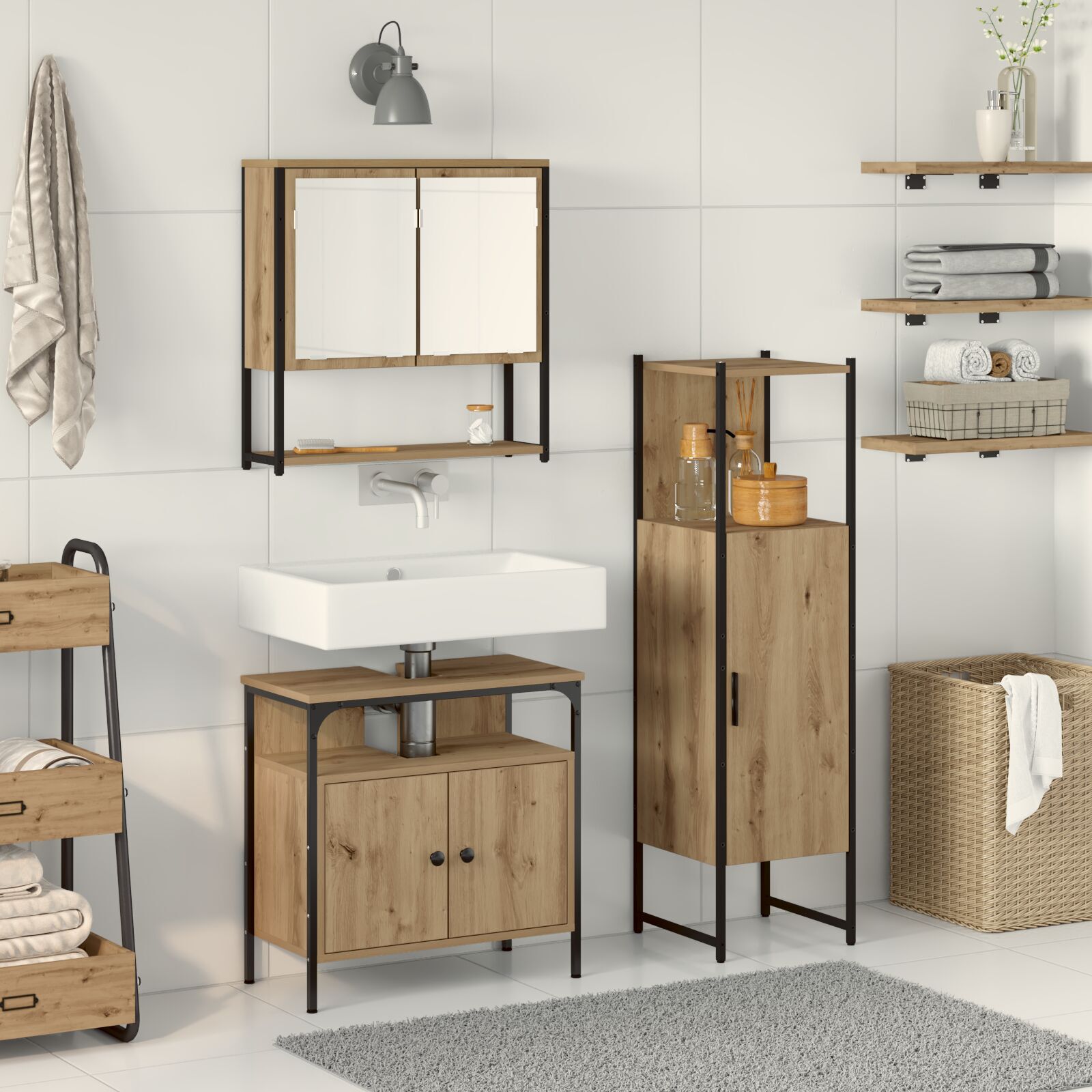 Baderomsinnredningssett med dør 3 pcs Brun 33 x 33 x 120.5 cm