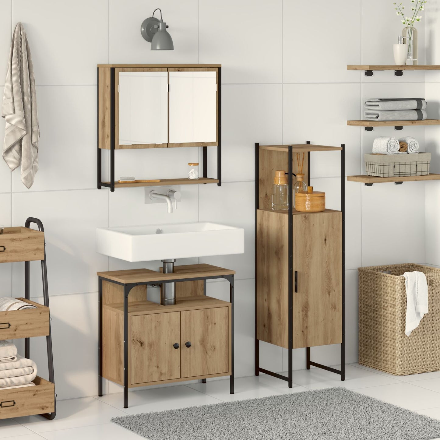 Baderomsinnredningssett 3 stk. Brun 33 x 33 x 120,5 cm