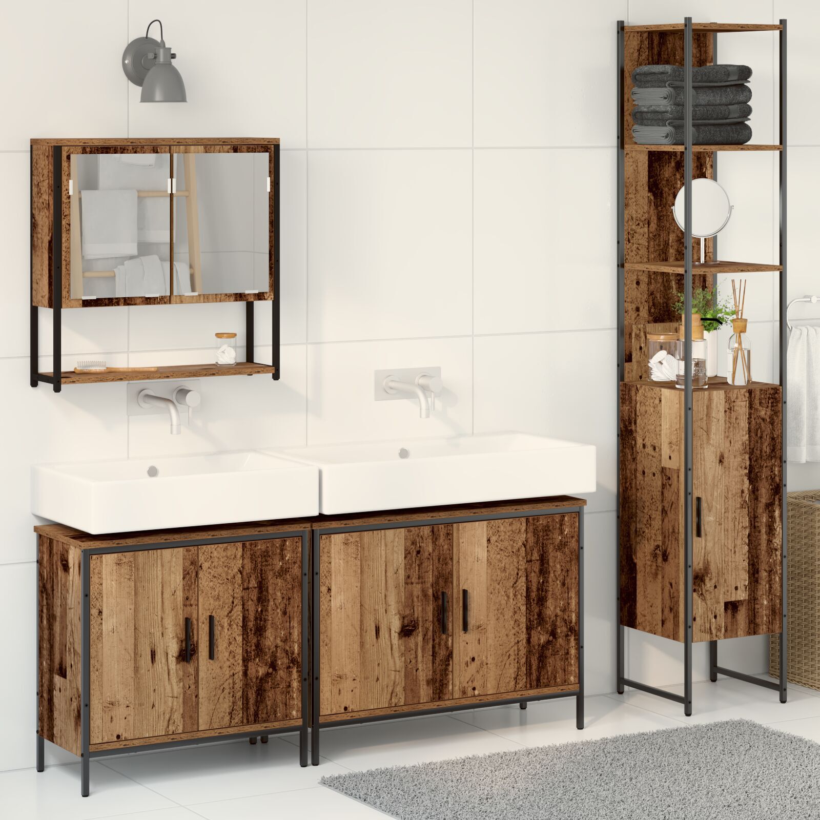 Baderomsinnredningssett med dør 4 pcs Brun 33 x 33 x 185.5 cm