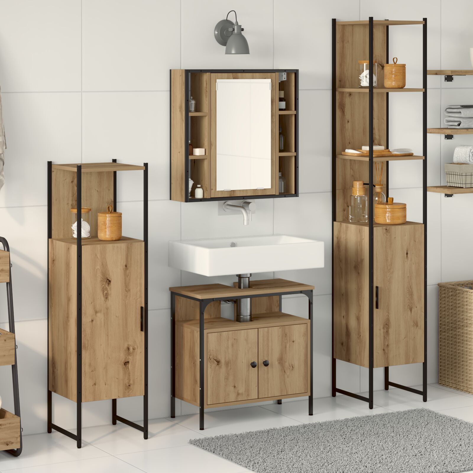 Baderomsskapsett med hylle 4 pcs artisan eik 33 x 33 x 185.5 cm