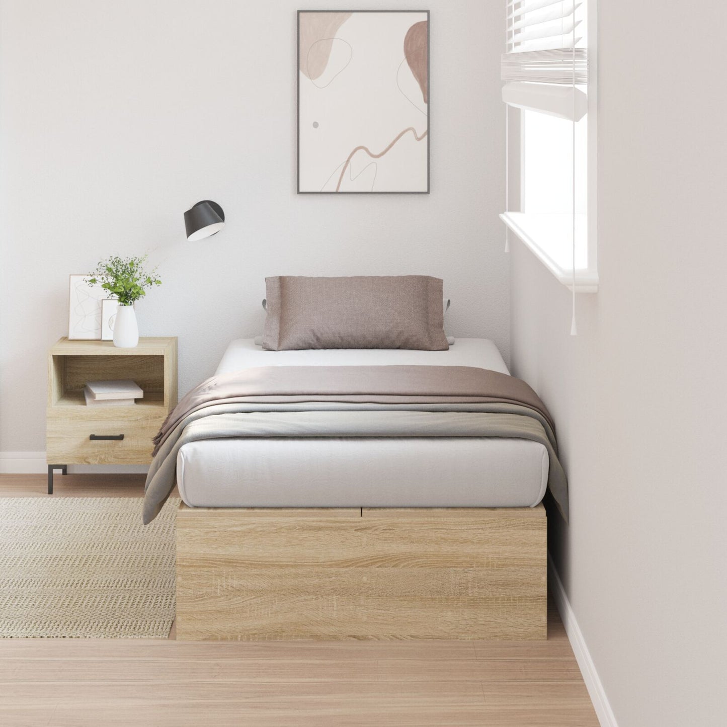 Seng med lagring Sonoma eik 100 x 200 cm Konstruert tre