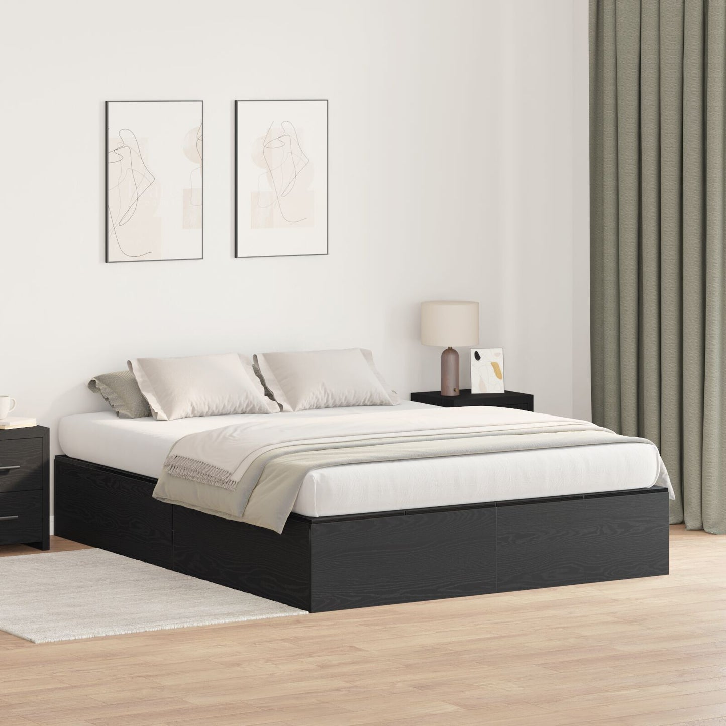 Seng med lagring Svart Eik 150 x 200 cm Konstruert tre