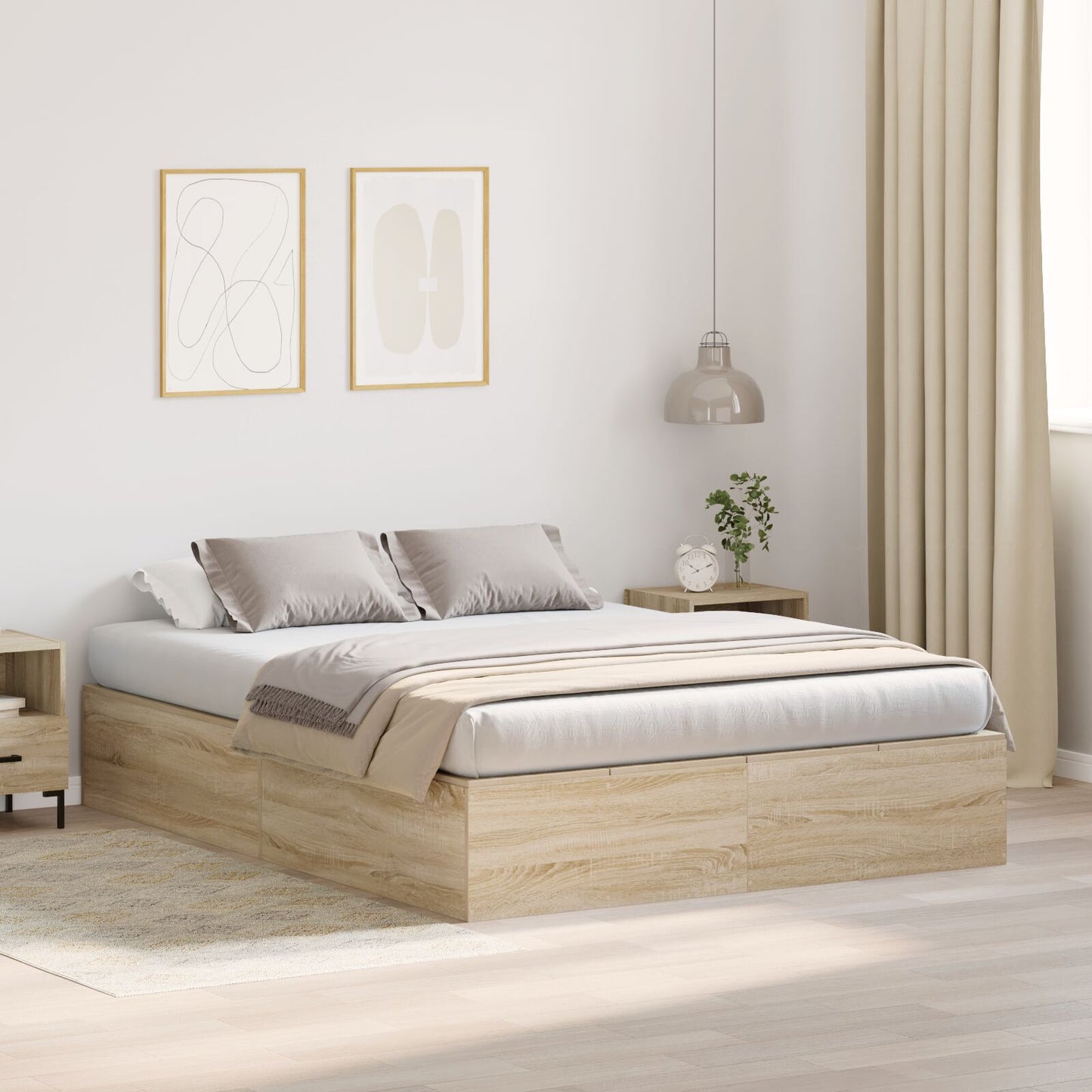 Seng med lagring Sonoma eik 150 x 200 cm Konstruert tre