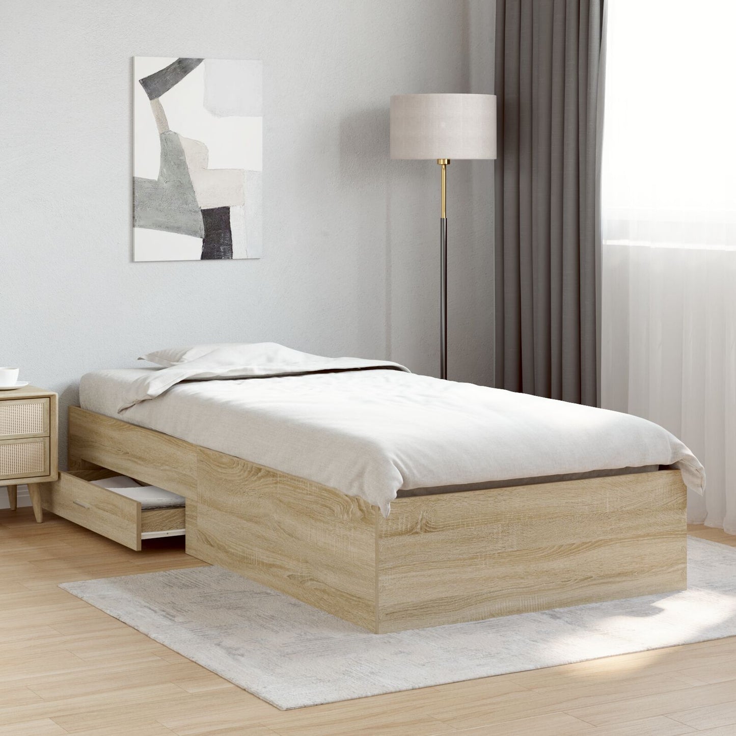 Sengestamme med skuff Brun 90 x 190 cm Konstruert tre