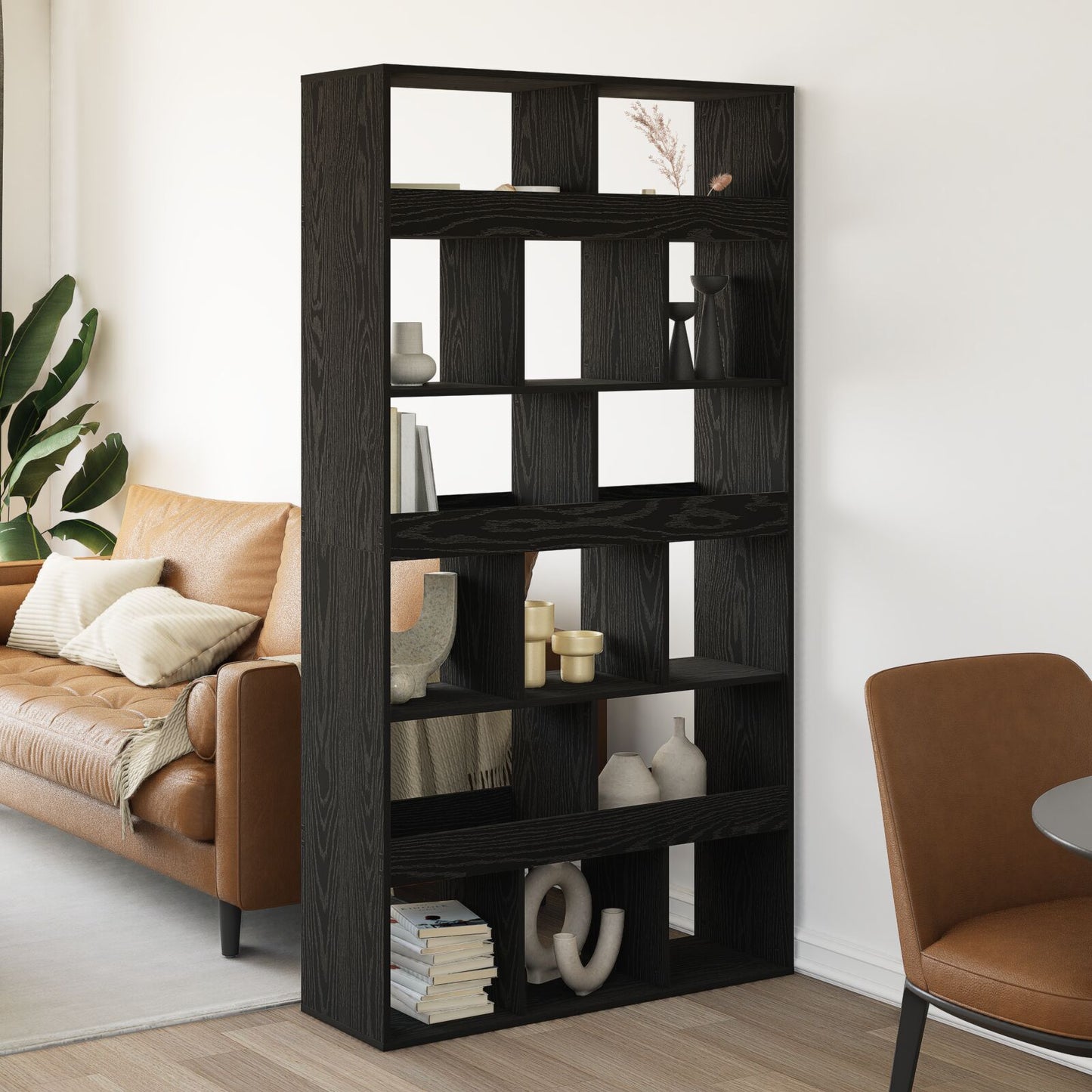 Bokskap 15 nivåer 100 x 33 x 93.75 cm Konstruert tre Svart Eik
