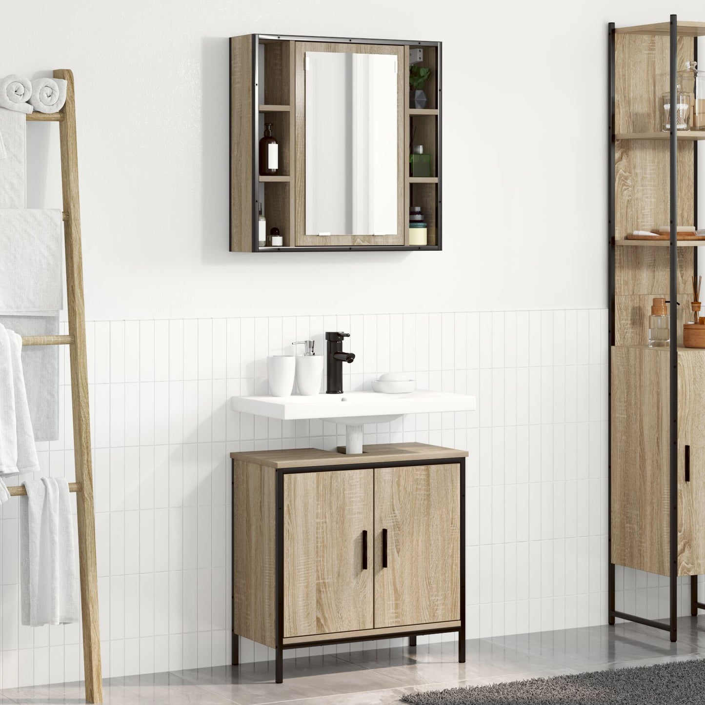 Baderomsinnredningssett med hylle 2 pcs Brun Konstruert tre