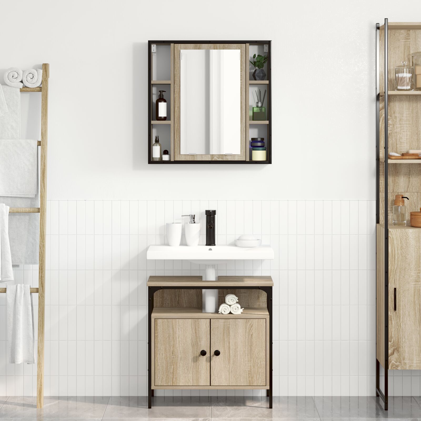 Baderomsinnredningssett med hylle 2 pcs Brun 60 x 30 x 60 cm