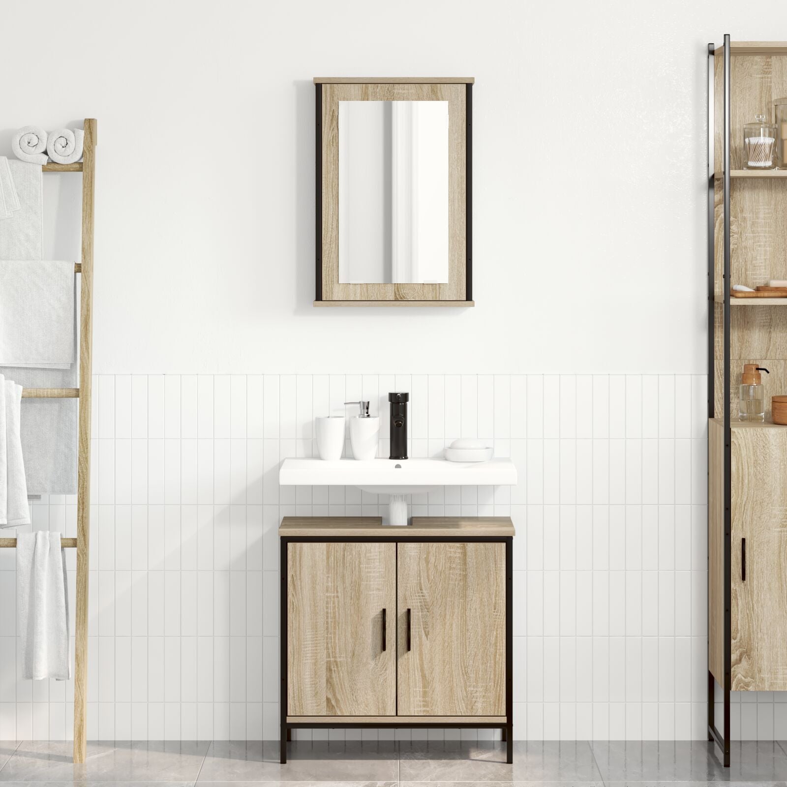 Baderomsinnredningssett med hylle 2 pcs Brun 60 x 30 x 60 cm