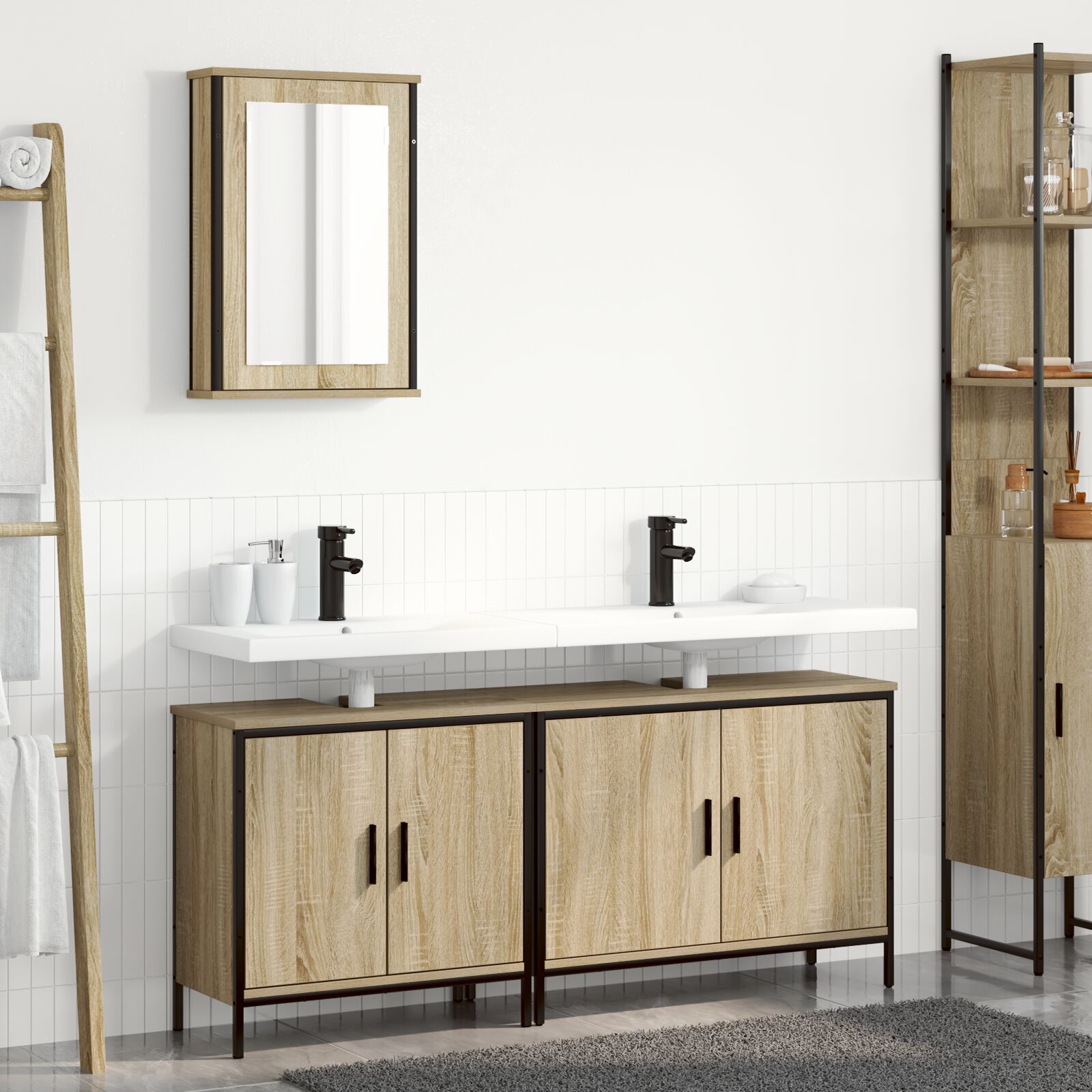 Baderomsinnredningssett med hylle 3 pcs Brun 60 x 30 x 60 cm