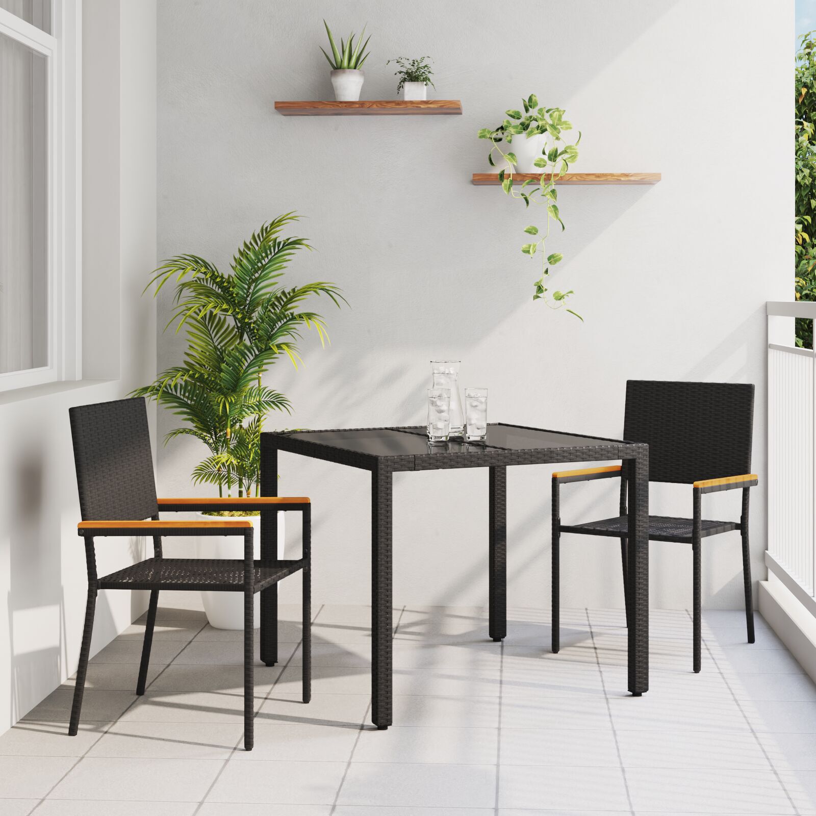 Hage Spisegruppe 3 pcs Svart 90 x 90 x 75 cm polyrotting